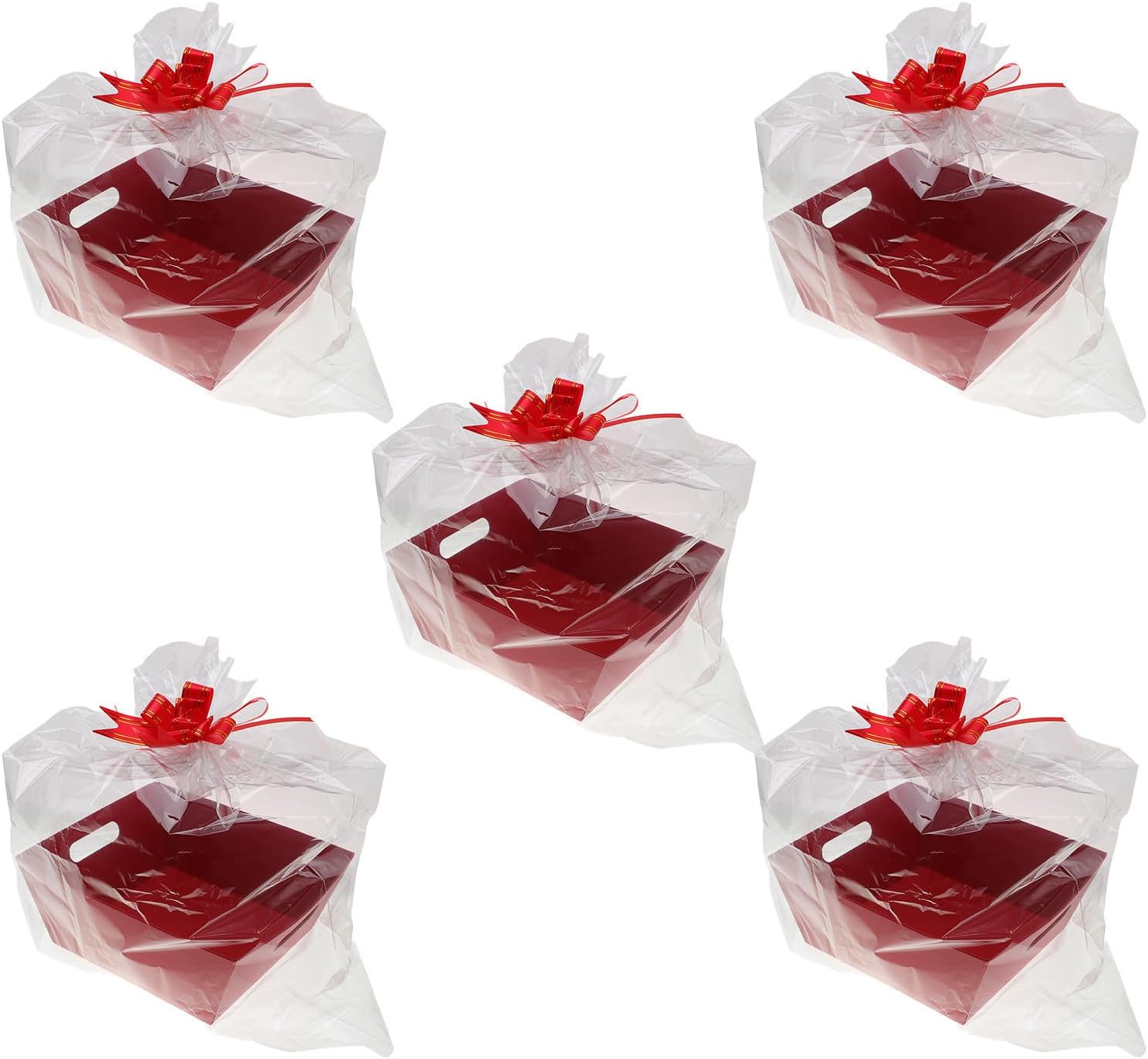 MAGICLULU 5pcs Xmas Christmas Paper Basket with Handles, Red for Gifts