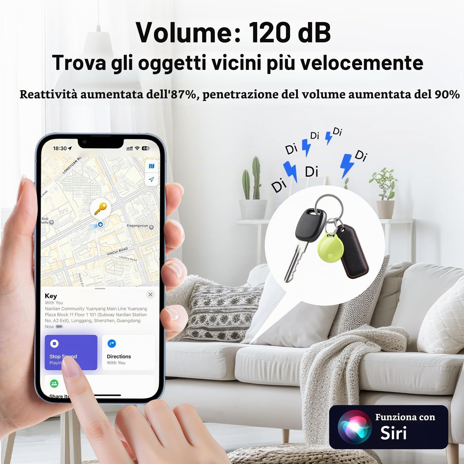 Air Tracker Tag 4 pezzi, Air Tracker Funziona Bluetooth Trova oggetti Compatibile Apple (solo iOS) Localizzatore Chiavi Borse, Bagagli, Zaini, Batteria Sostituibile Rosa,Viola,Verde,Blu