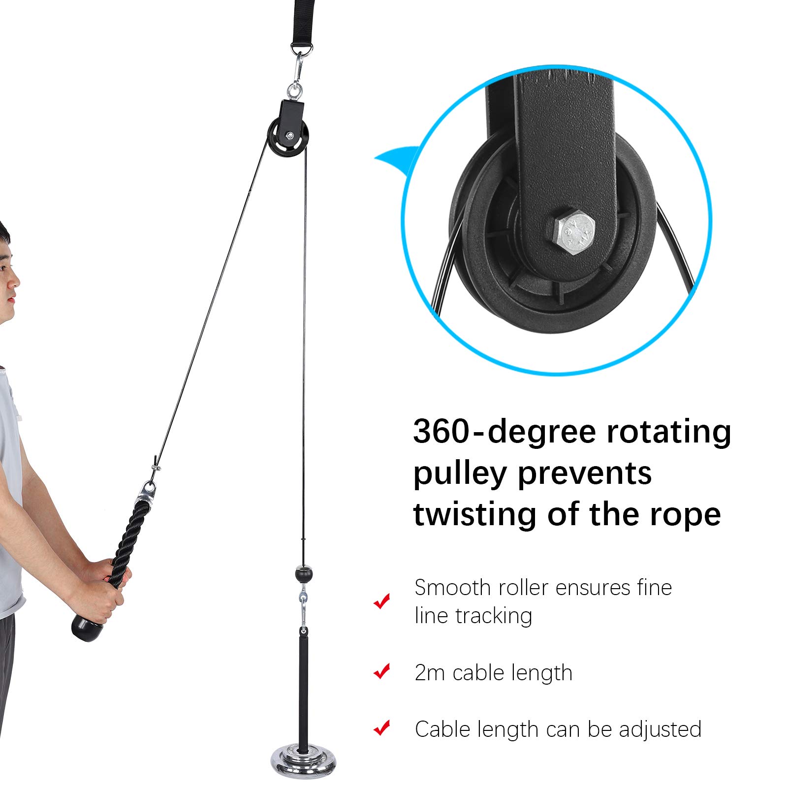 de Polea para Gimnasio, Máquina de Elevación Ajustable y Duradera para Equipos de Gimnasio en Casa, Incluye Cable de 2m y Accesorios