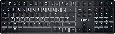CHERRY KW X ULP, Clavier mécanique Haut de Gamme Ultra-Plat, Disposition française (AZERTY) Clavier Compact Multi-appareils Jusqu’à 4 appareils différents, Rechargeable, Noir
