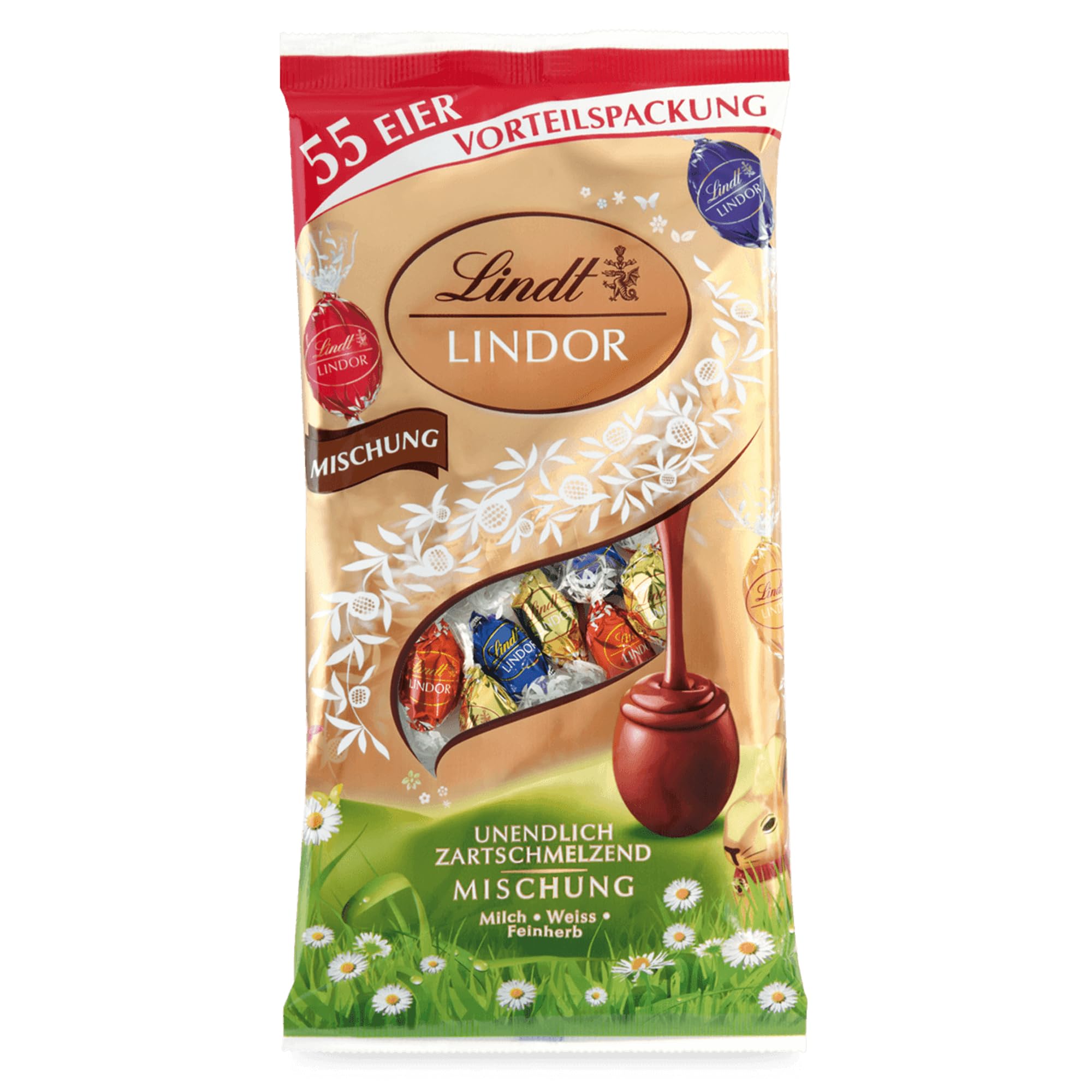 Lindt Schokolade LINDOR Eier Mix | 254 g | 55 x LINDOR Eier mit zartschmelzender Füllung in den Sorten Milch, Weiß und 45% Feinherb | Oster Schokolade | Schokoladengeschenk | Ostereier | Schokoeier