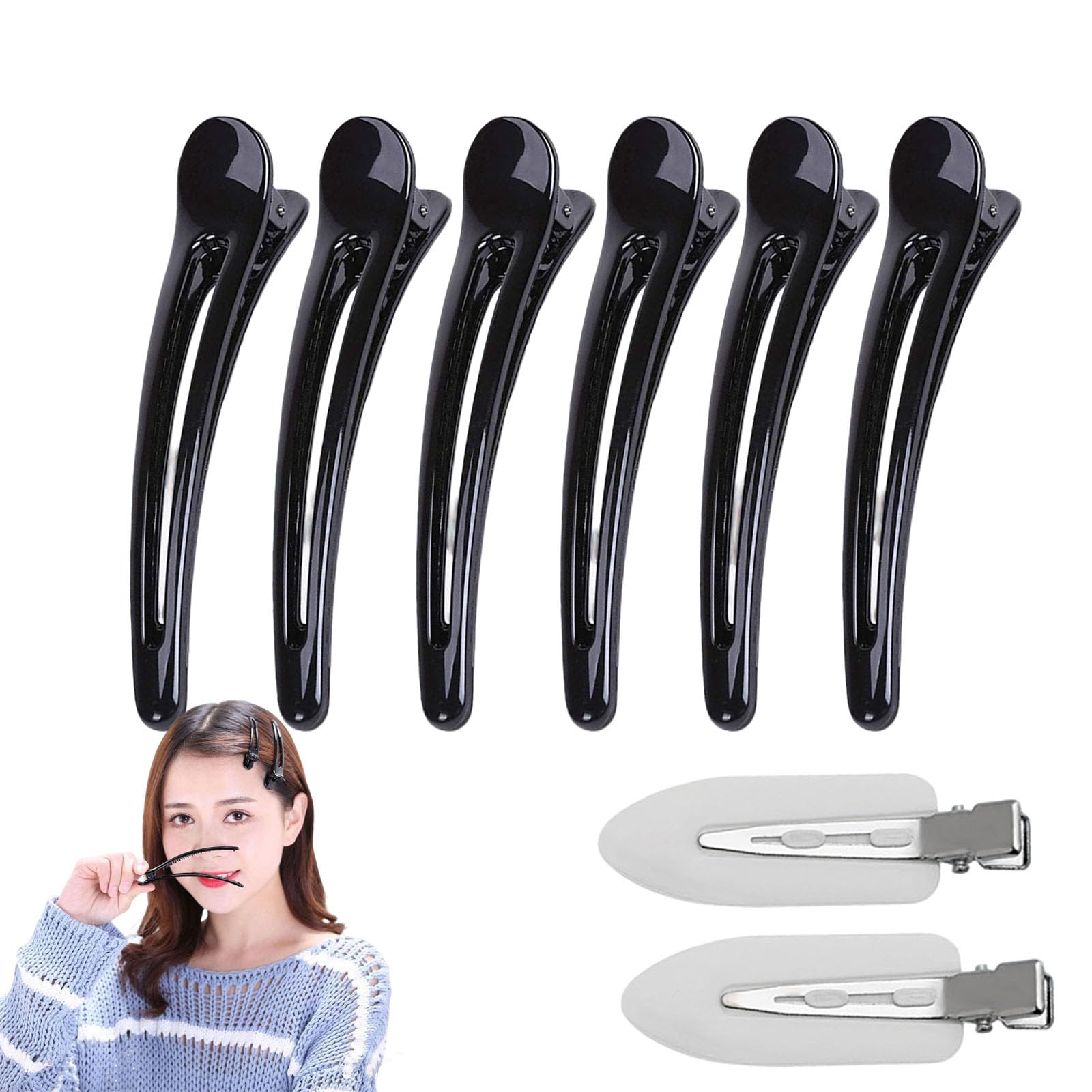 shefun ダッカール 黒 プロ用 強力 6本セット 大きめ 美容師 プロ 強い ダッカールメンズ レディース 業務用 ヘアくりっつぷ 大きめ 髪留め (2本跡がつかないピン付)JP329 (M-9.5cm)