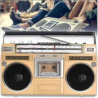 KhUKhu Retro Boombox Player, 1980S-Style Portable Boombox, Cassette Player Radio, Portable Dab Radio with FM and DAB+ Radio,USB Recording,Bluetooth Receiver+Speakers,For Family Gathering/Travel