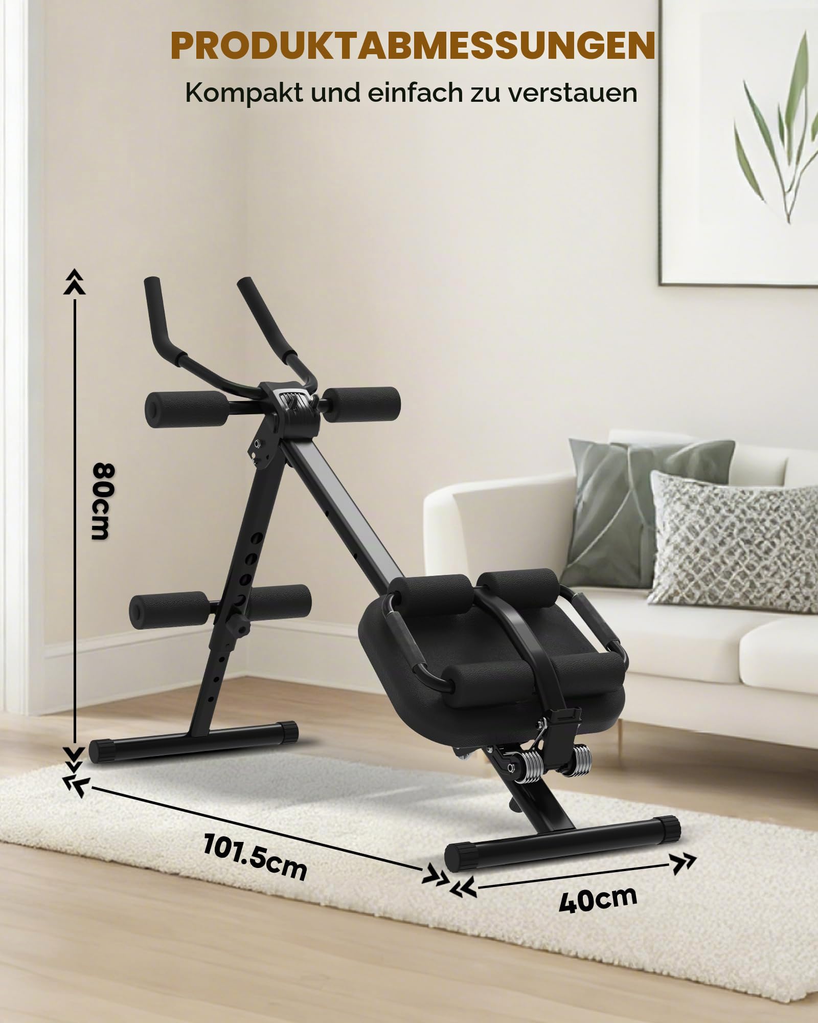 GuuG Bauchtrainer Bauchmuskeltrainer, Kohlrabenschwarz | Für Zuhause, Klappbar, Sit up Machine, Home Gym Equipment