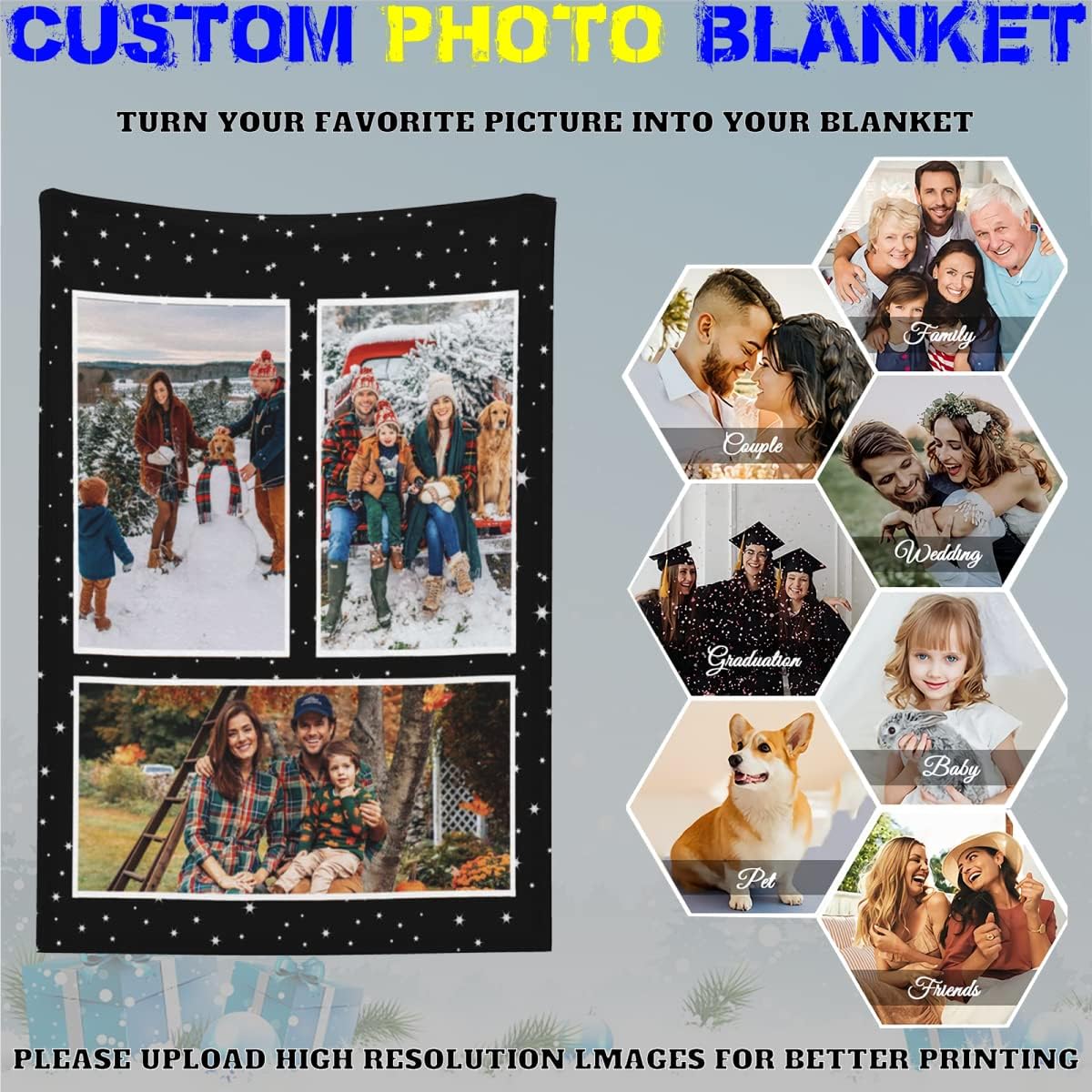 Custom Blanket with Collage Photo Text Personalized Flannel Blanket to Create Great Memories for Family Friends, Pet Couple or Wife Great Personalized Gift for Birthday Anniversary（30"x 40"） 3 - Image 3