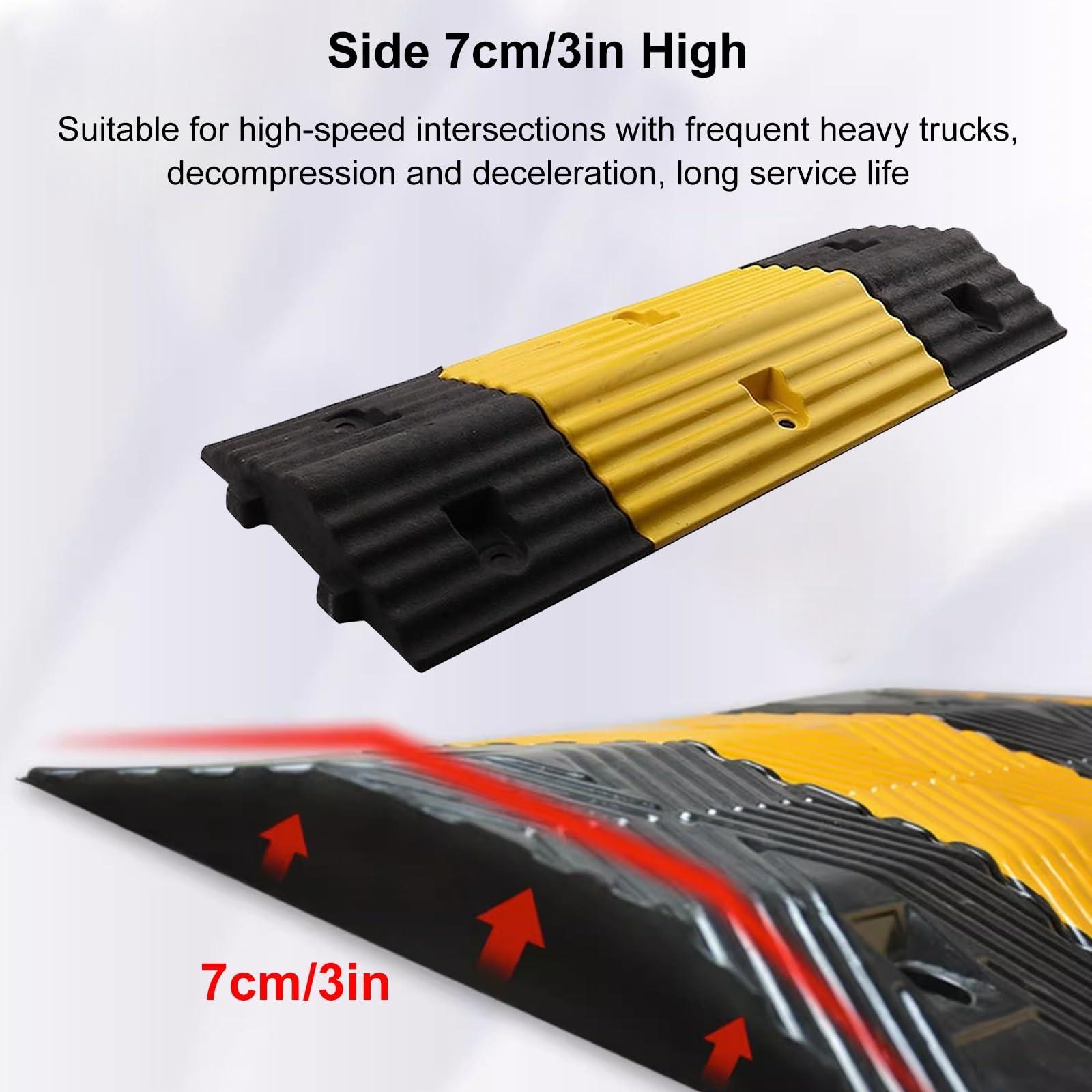 Badenes de Goma de 80 Cm, Reductor de Velocidad Modulares, Rampas Coche Empalmable de 7 Cm de Altura, Rodamiento de 50 T para Grava, Asfalto y Hormigón