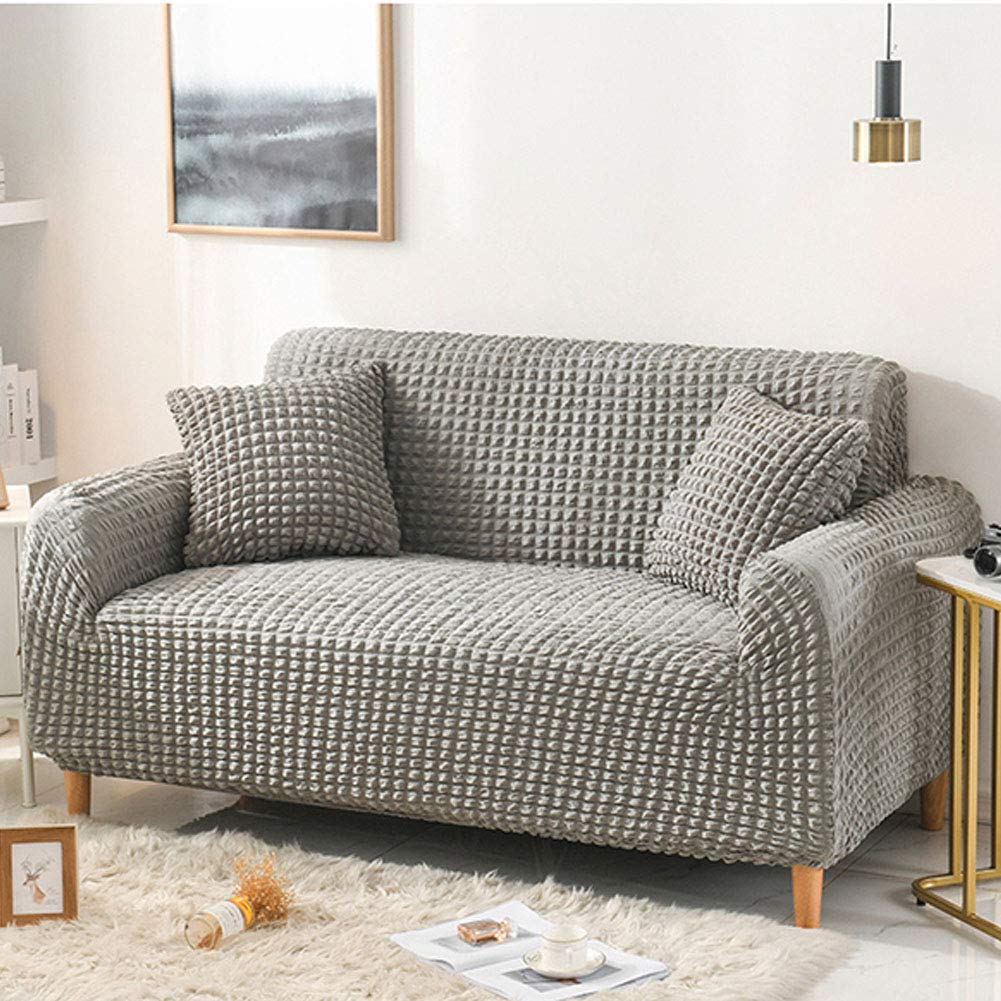 LZQpearl Minimalist Sofa Covers, Slipcover Bubble Fabric, Modern Style Sofa Cover In Skirt Style, Fully Covered and Non-slip Sofa Protector (Grey,3 seater)