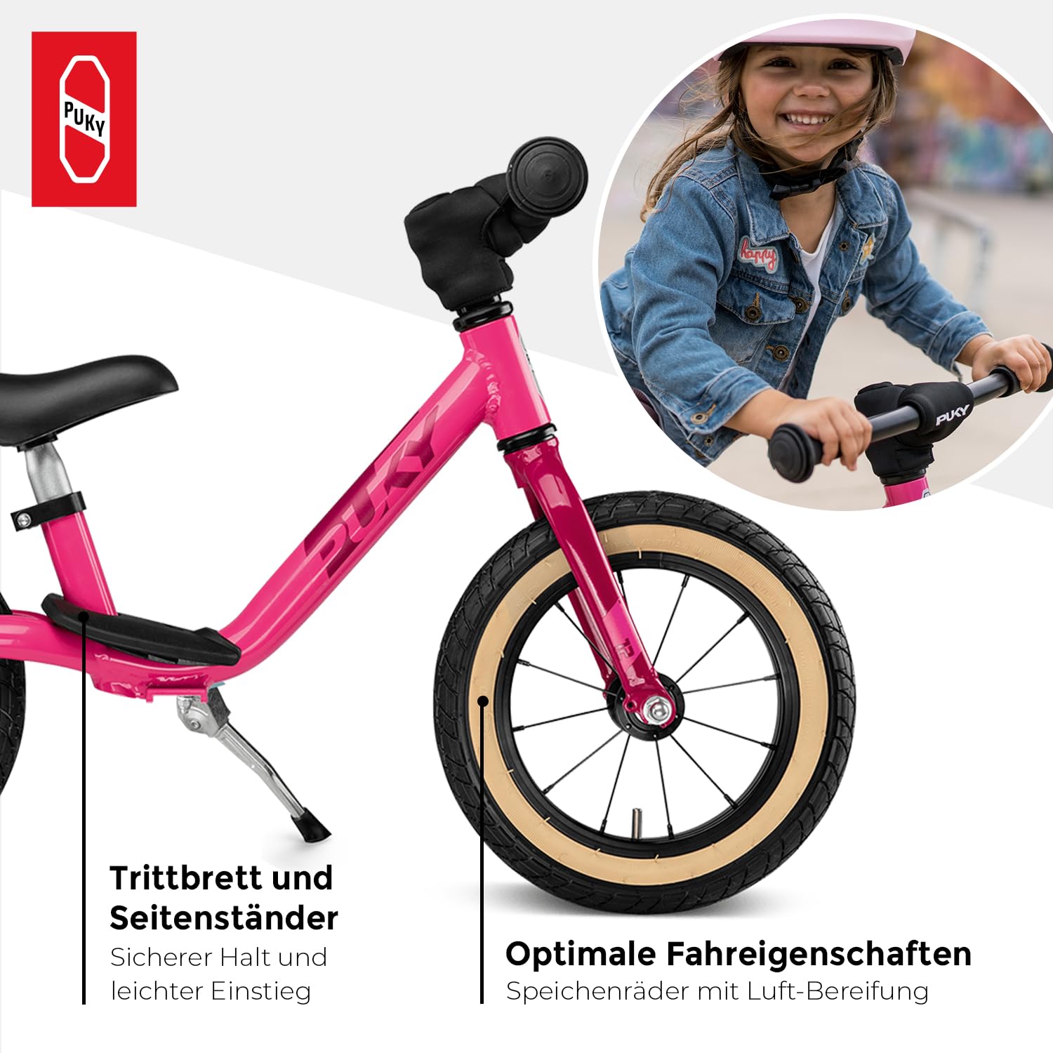 PUKY LR Light Laufrad Rosa | Hochwertige Luft-Bereifung | Niedriger Einstieg | Einstellbarer Lenker & Sattel | Sicherheitsfeatures | Stylisches Retro-Blau Design | Nur 3,3 kg | Ab 2 ½ Jahren