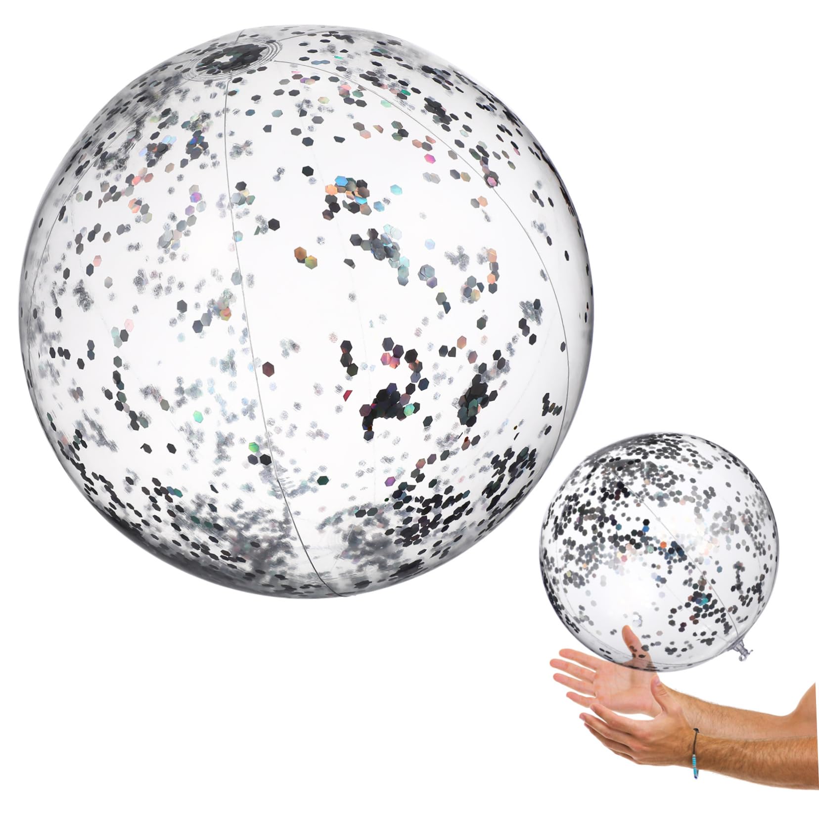 VICASKY 2 Pcs Glitter Confetti Beach Balls Inflatable Pool with Pump for Games and Photo Props Durable Material