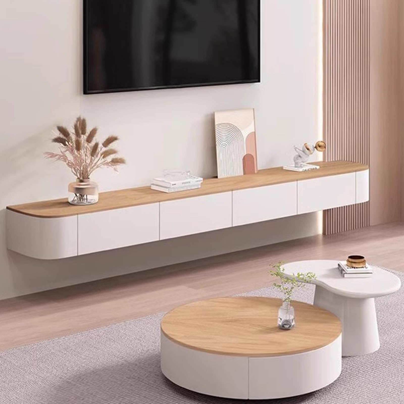 Genérico Moderno Soporte de TV Flotante de Madera Maciza - Centro de Entretenimiento de Pared, diseño Minimalista para Sala de Estar, Mueble de TV suspendido (Blanco, 180 cm/70,9 Pulgadas)