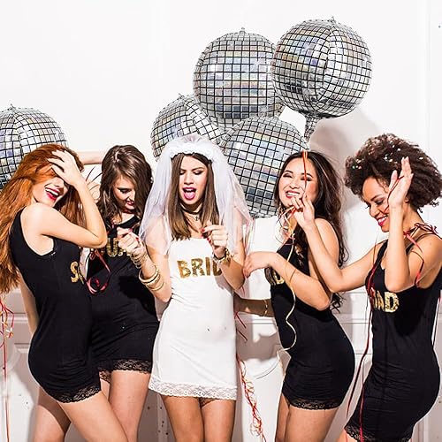 Miniatura 4 de 6 globos de bola de discoteca de 22 pulgadas, globos de aluminio de disco plateado de Mylar de 22 pulgadas, enormes globos redondos 4D de fiesta de