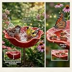 Handmade Metal Flower Garden Stake with Bird Bath & pollinator Water Station, 2026 New Bee Bath for Garden Metal Bee Water Feeder with Flower Design for Outdoor Yard Decor (Red-2PCS)