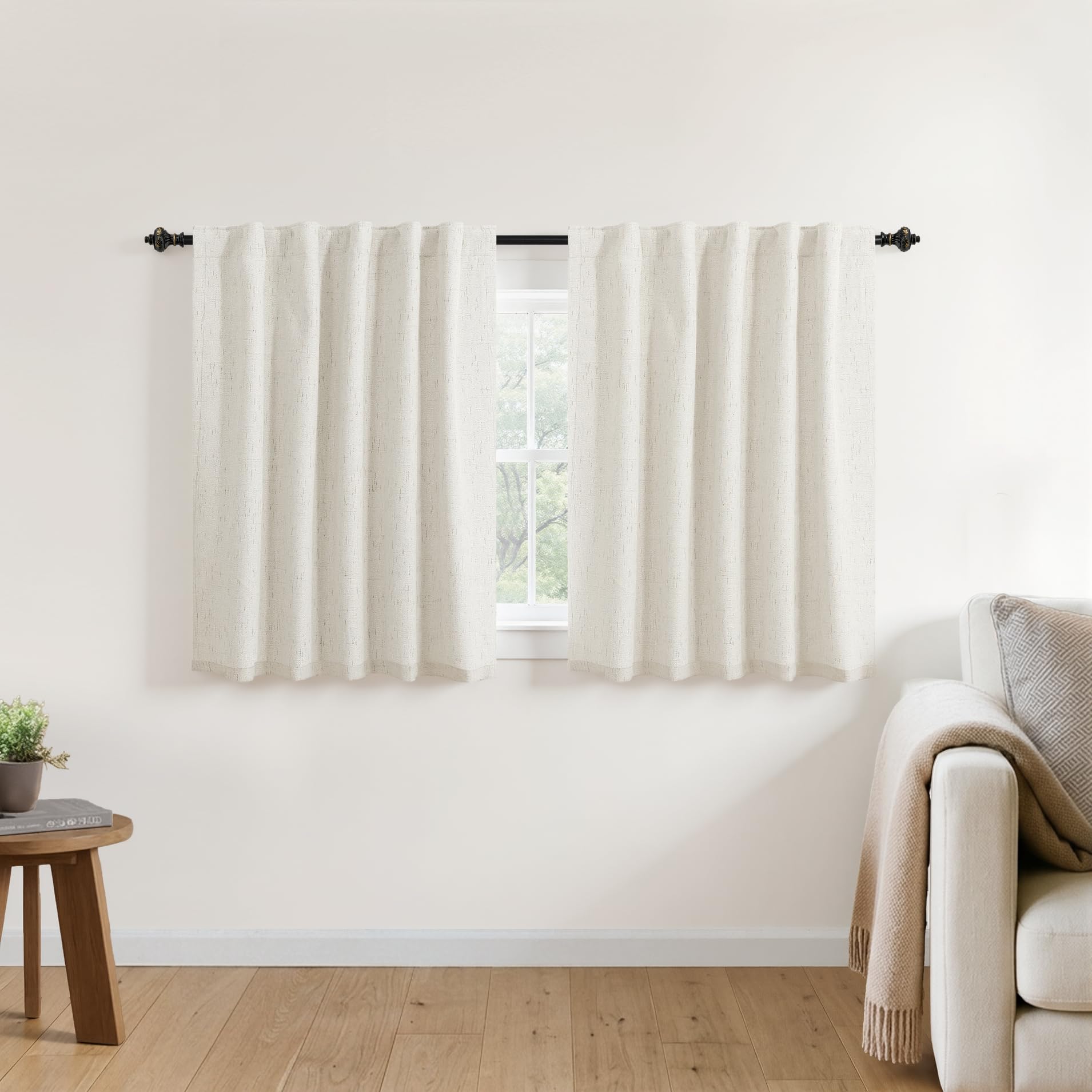 KOUFALL 42 inch linen blackout small window curtains
