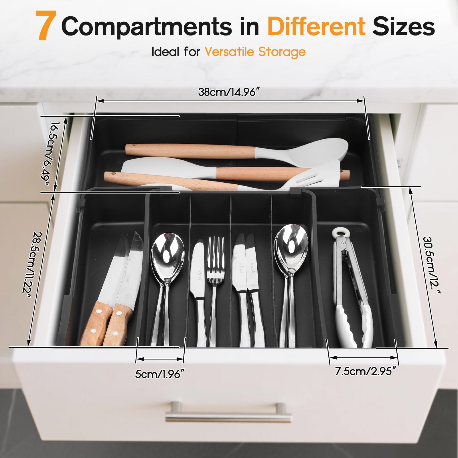 Euqvunn Portaposate da Cassetto Multidirezionale Estendibile, Porta Posate Cucina Cassetto con 4-7 Compartimenti, Ideale per il Rinnovo di Posate e Utensili da Cucina nel Cassetto