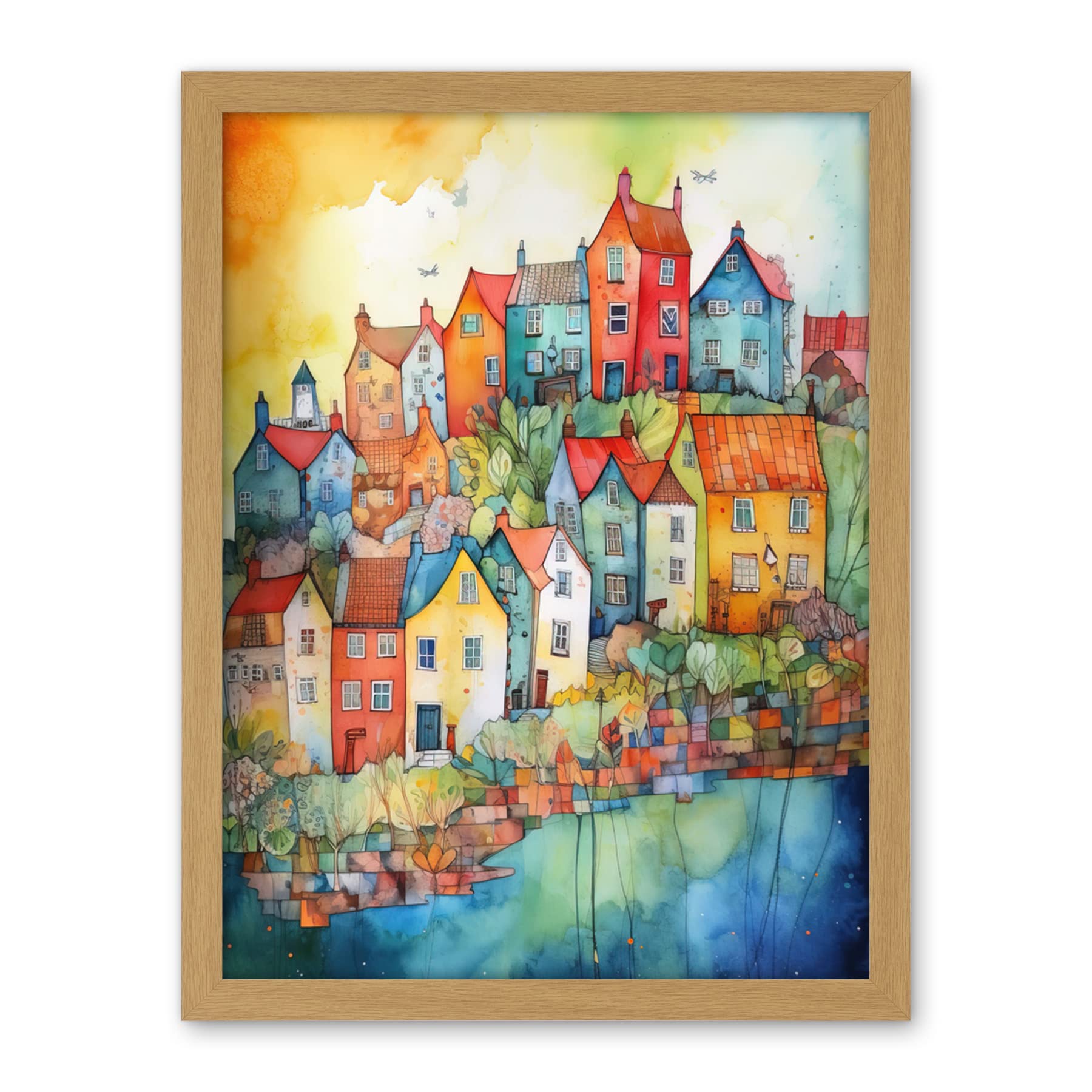 Artery8 Village Of Manarola Italy Folk Art Artwork Framed Wall Art Print 18X24 Inch