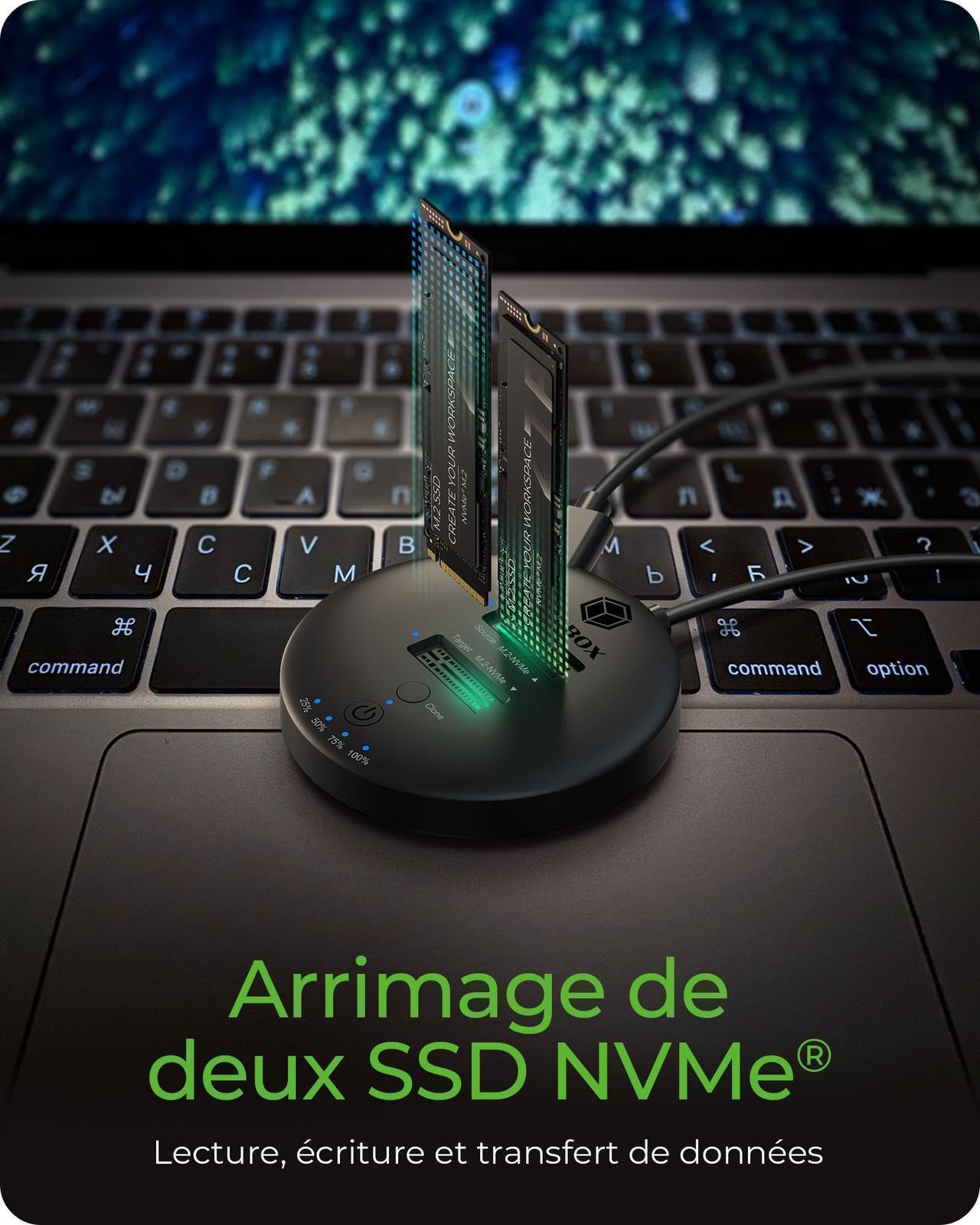 ICY Box M.2 NVMe SSD Clonage et DockingStation, USB-C 3.1 Gen 2, jusqu'à 10 Gbit/s, Double Baie, clonage Automatique sans PC, pour SSD 22 x 30/42/60/80/110 mm, IB-1612MCL-C31
