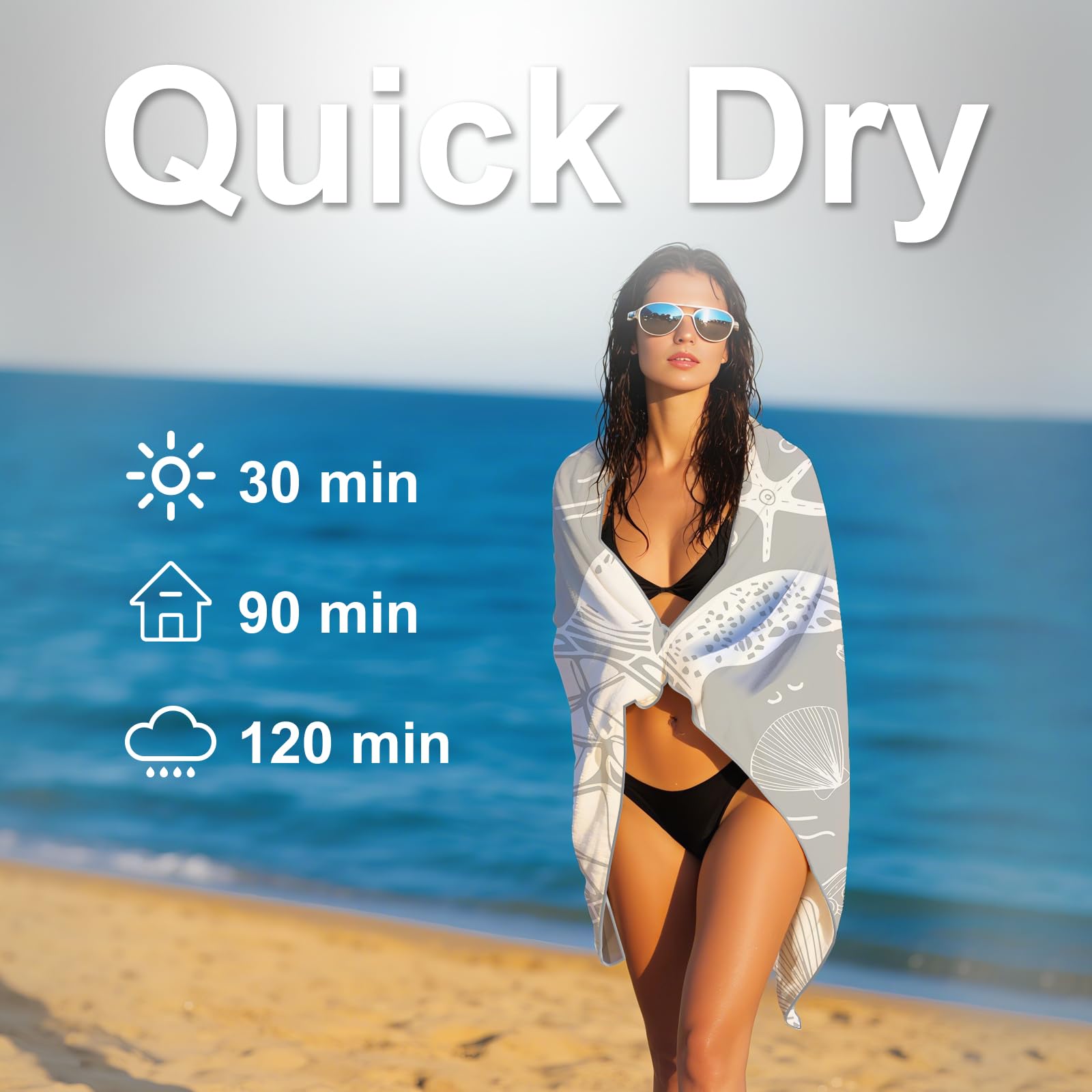 Serviette De Plage En Microfibre, Surdimensionnée, à Séchage Rapide (185,4 X 88,9 Cm), Résistante Au Sable, Absorbante, Compacte, Légère Pour La Natation, Le Sport, La Plage, La Salle De Sport – Motif