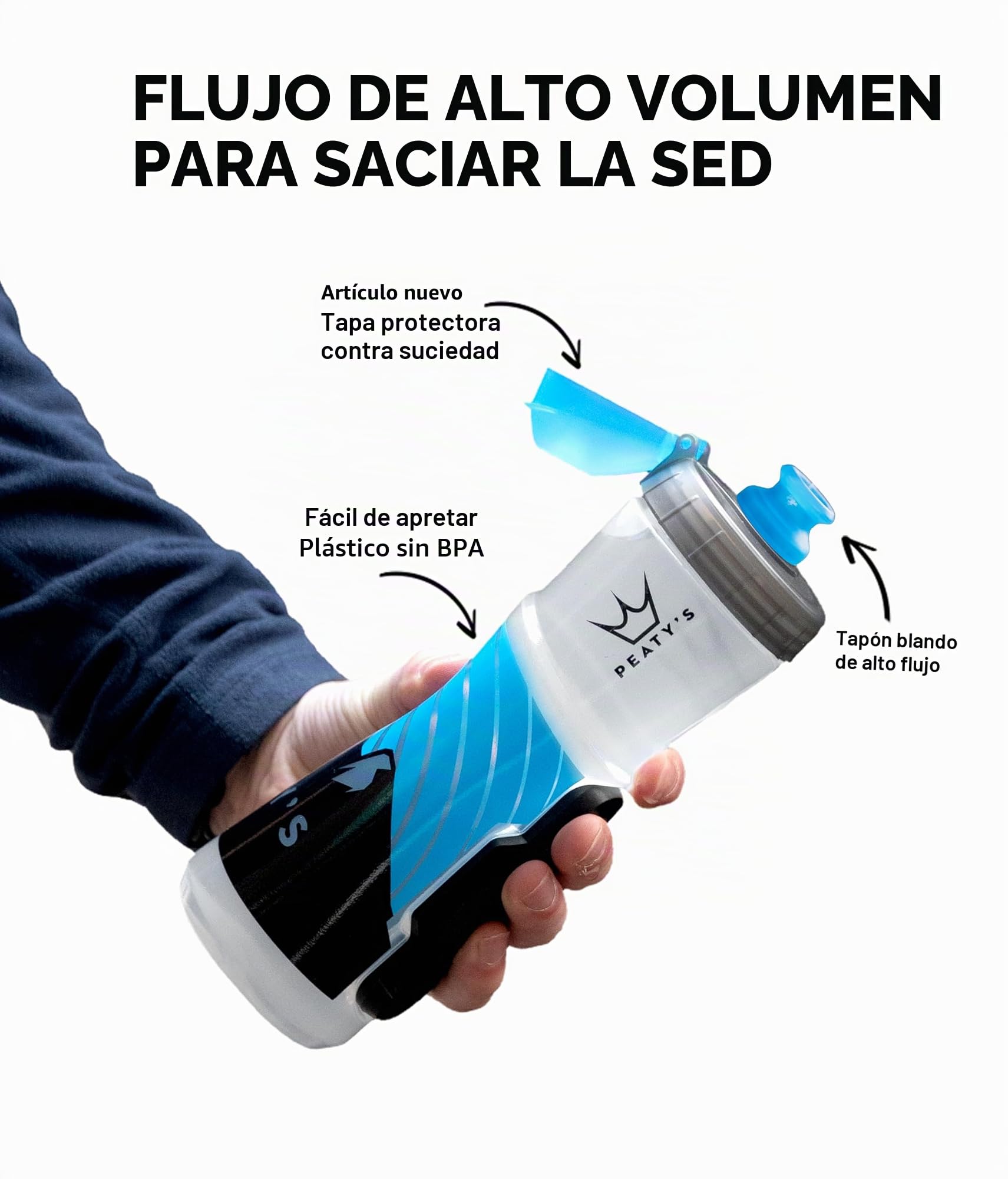 Peaty's X Fidlock Lockin Botella de Agua Magnética para Bicicleta Pequeña con Base de Fijación - Sistema de Giro y Liberación, Soporte sin Jaula para Ciclismo - 450 ml, Montaña, Transparente