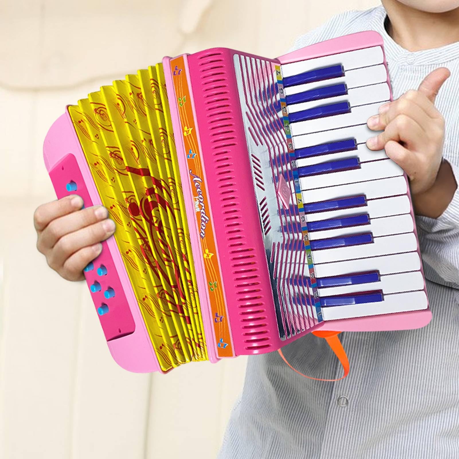 SEAFRONT Akkordeon, 24 Tasten, 12 Bässe, ABS, Tragbare Knopfkonzertina mit Schnalle für die Musikausbildung, Bühnenaufführungspraxis (Grün/Pink) (PINK)