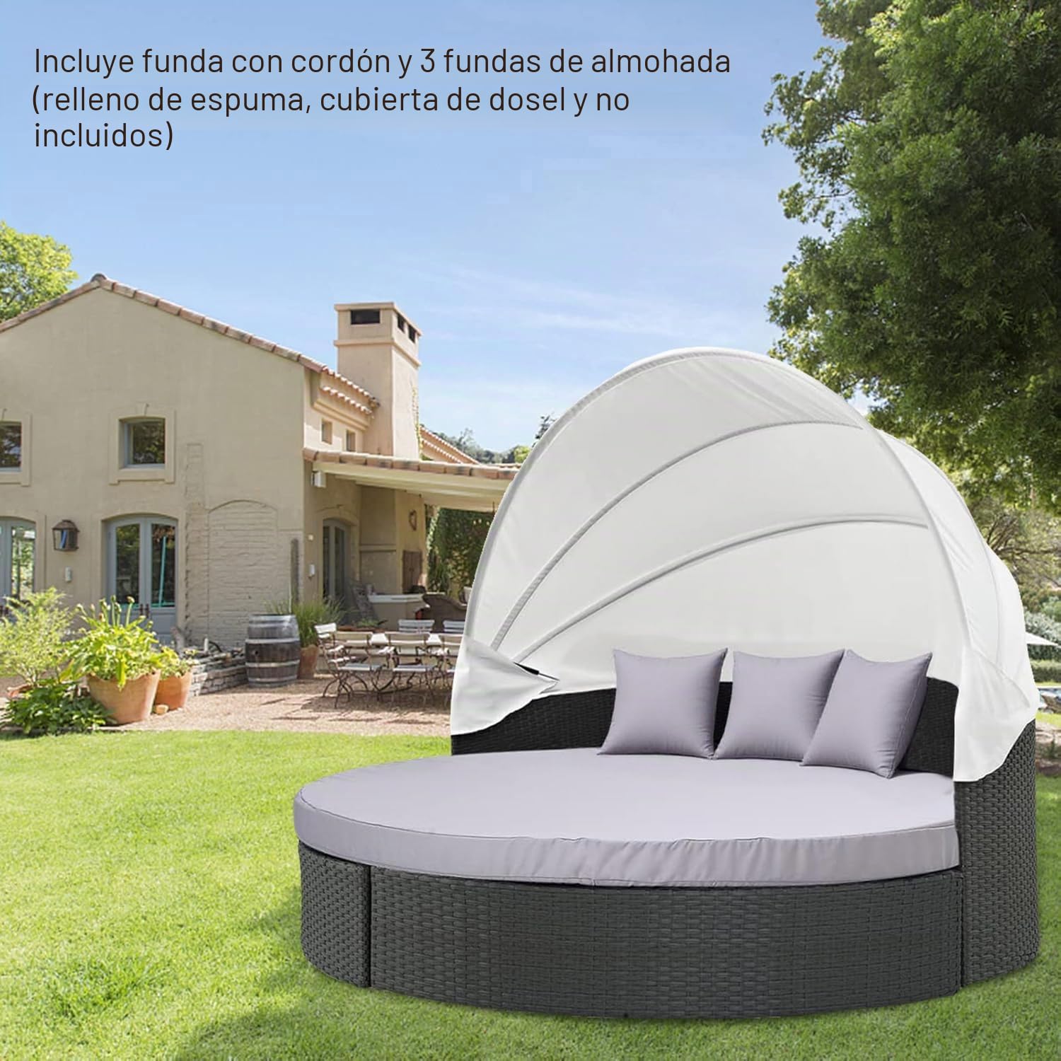 MICTONY Funda de cojín para sofá Cama Exterior, Funda de Repuesto de 66 Pulgadas con Banda elástica, Funda de cojín para Cama Solar, cojín Redondo para Cama Exterior, Solo Funda (sofá Cama no