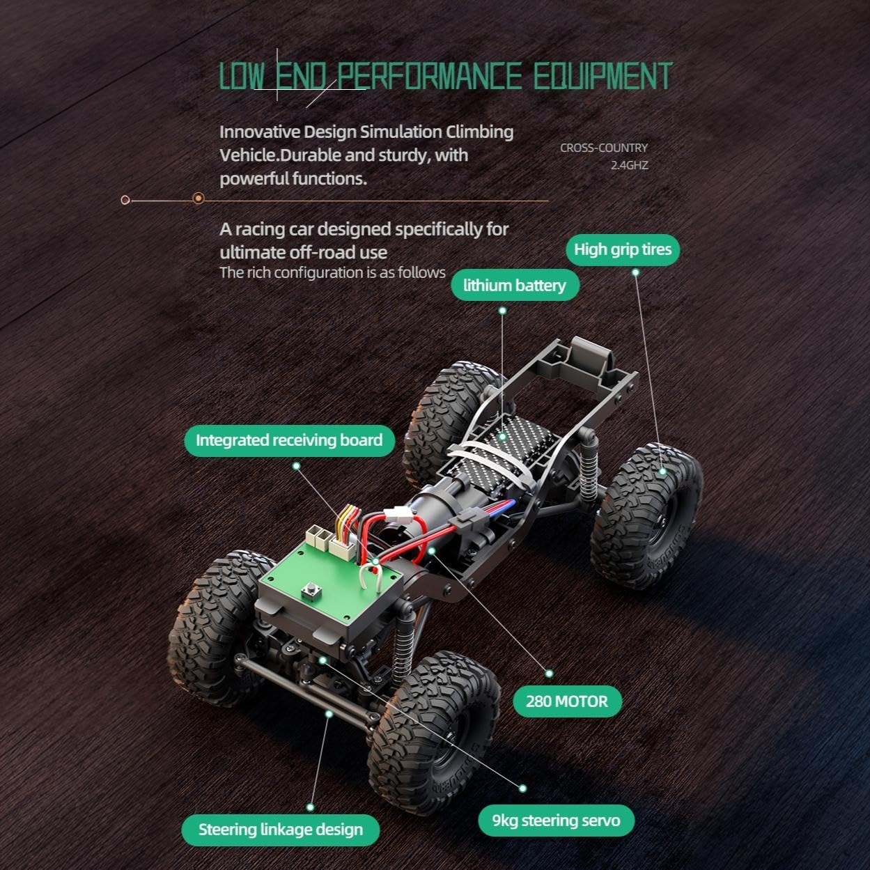 2 4GHz Macchina Telecomandata Modellino Big Fuoristrada 4WD con Luci LED IPX4 Sottofondo in Metallo e Servo Auto RC RTR Cambio Alto Basso