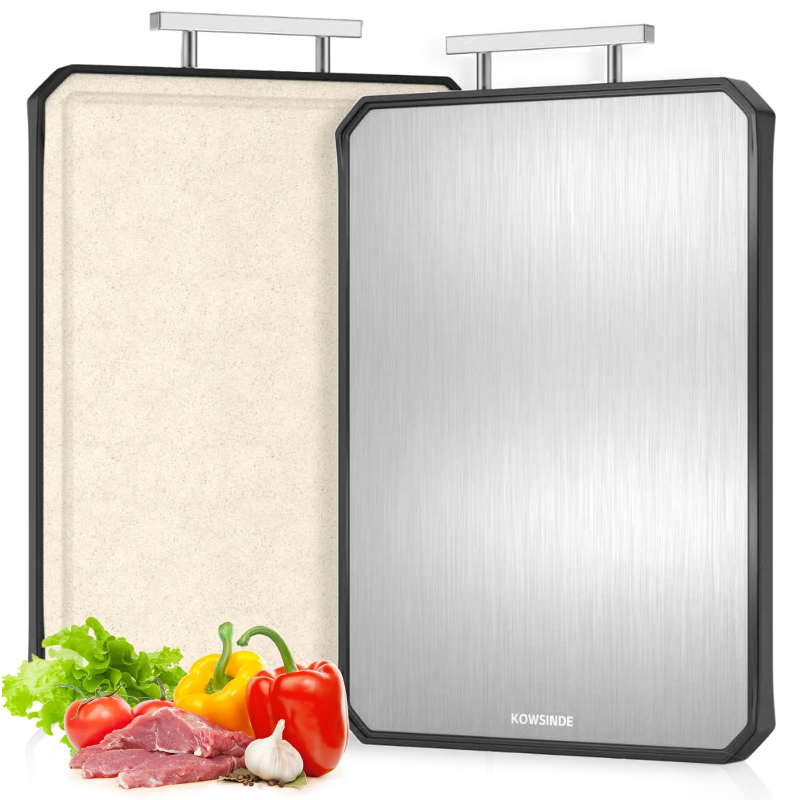 Titanium Cutting Board - Double Sided Non-Toxic Cutting Boards for Kitchen, Pure Titanium & Wheat Straw PP Food Grade Metal Cutting Board, Non-Stick Durable and Easy to Clean 16" x 11"