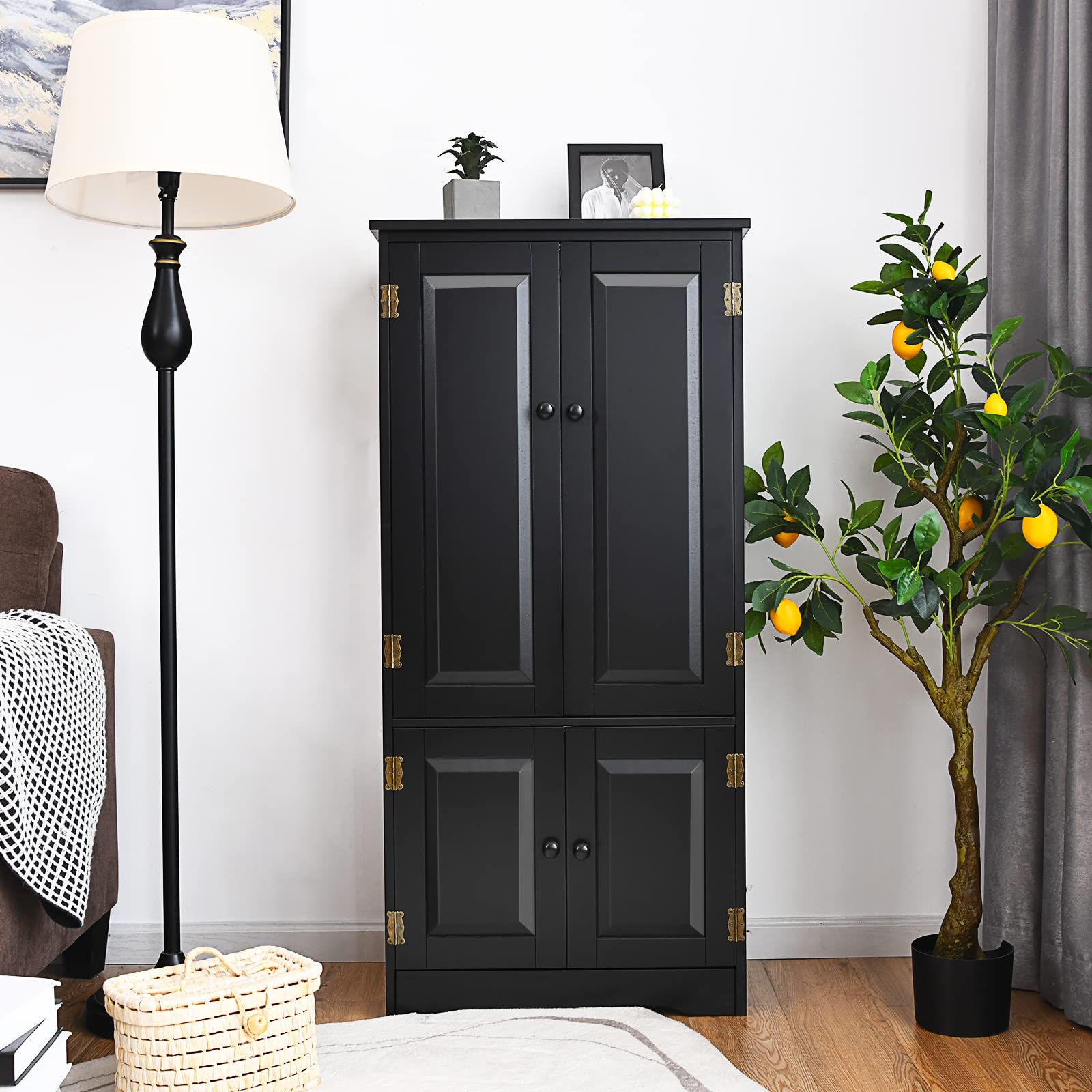 COSTWAY Armoire de Rangement Vintage en MDF avec 2 Étagères Réglables sur 5 Positions et Dispositif Anti-Dumping, 58,5 x 31,5 x 123 cm, pour Salon, Chambre, Bureau (Noir)