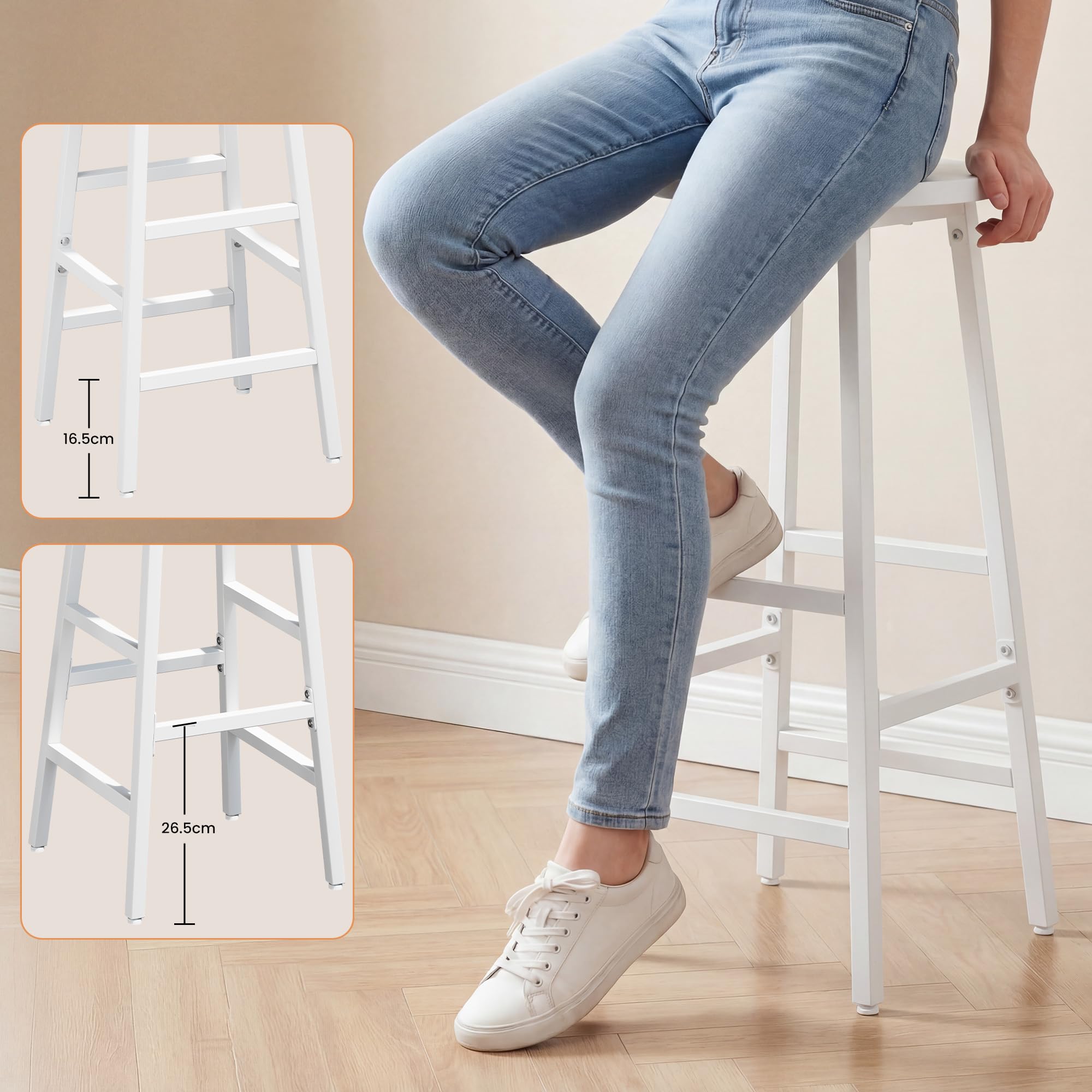 YOUDENOVA Juego de 2 taburetes de Bar, Estructura de Madera y Metal, estables y compactos, con reposapiés, 71 cm, Estilo Industrial, para Cocina y Comedor, Blanco