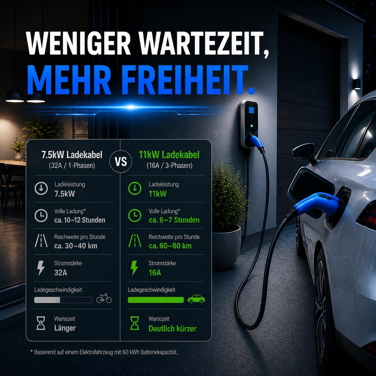 RGBer Câble de charge de type 2 11 kW 16 A 3 phases avec capuchons de protection, câble de charge pour voiture électrique conforme à la norme IEC 62196-2, pour boîte murale et station de charge