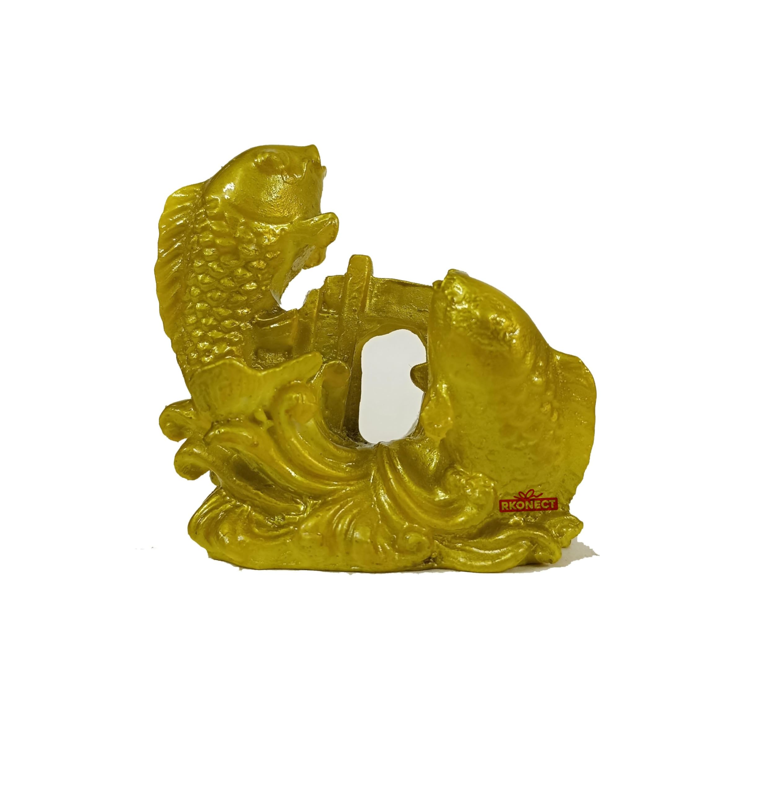 RKONECT® Polyresin Feng Shui Golden Fish Strong Wealth Symbol & Protects Mishaps Troubles Vastu Items Home & Office Length 4 x Width 2 x Height 4 Inch (Polyresin, Gold Pack of 1)