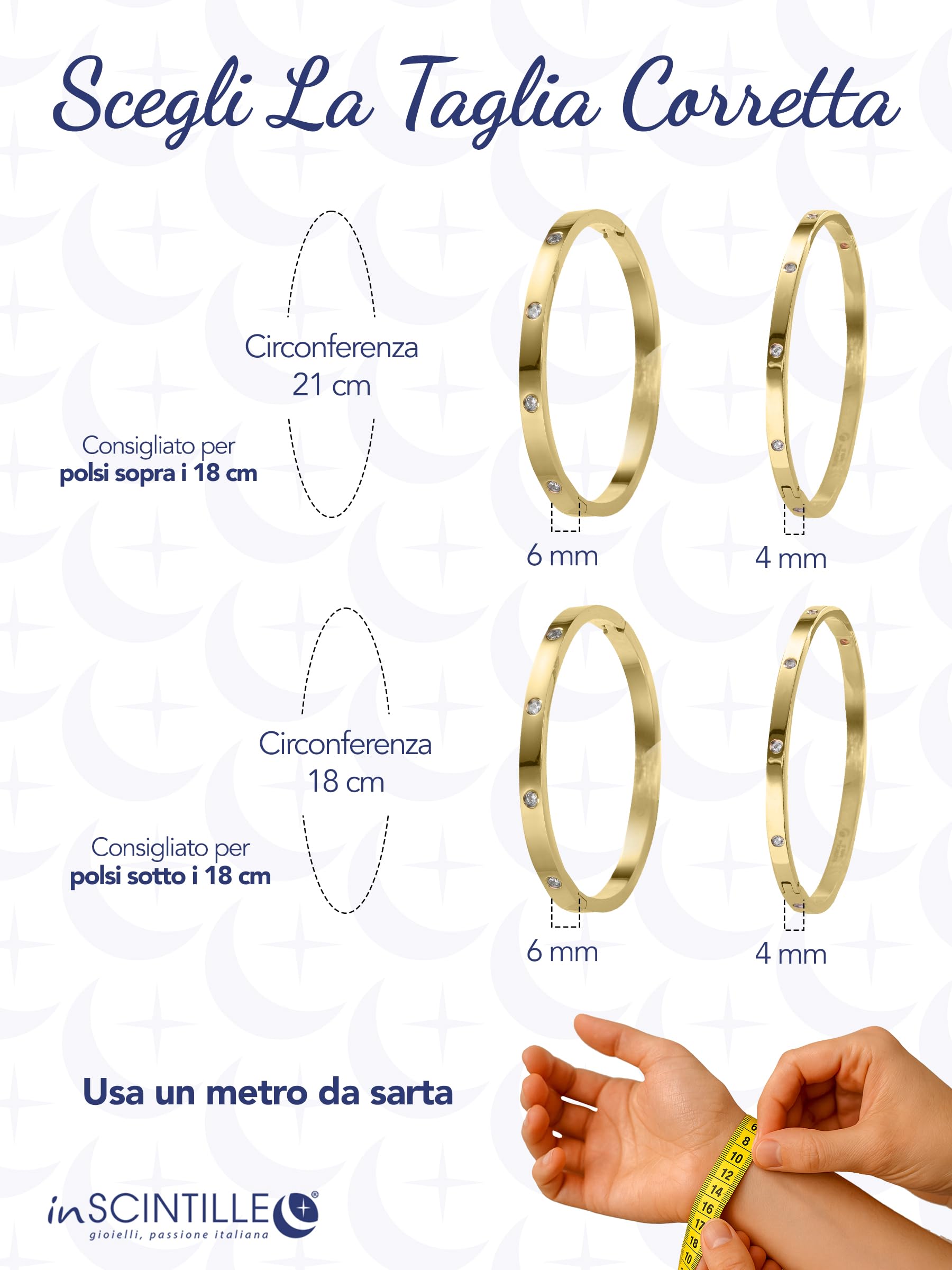 inSCINTILLE Bangle Bracciale Rigido Donna Uomo in Acciaio Inossidabile, Confezione Regalo Donna Uomo Inclusa, Braccialetti Bangles a Cerchio