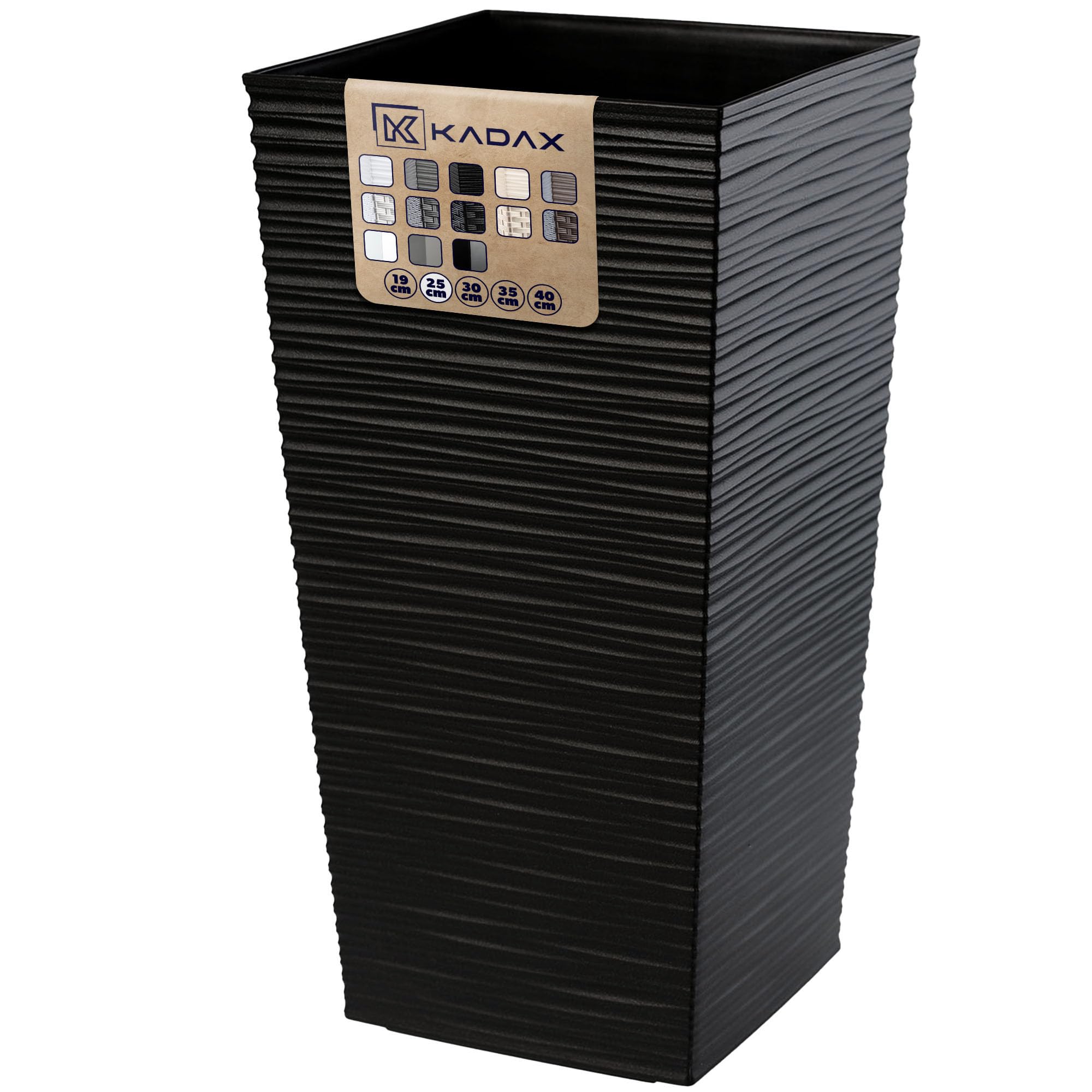 KADAX Macetero Alto de Diseño Moderno para Plantas de Interior y Exterior, Maceta Grande de Plástico, Jardinera Alta (Negro, Texturizado, 46.5 cm)