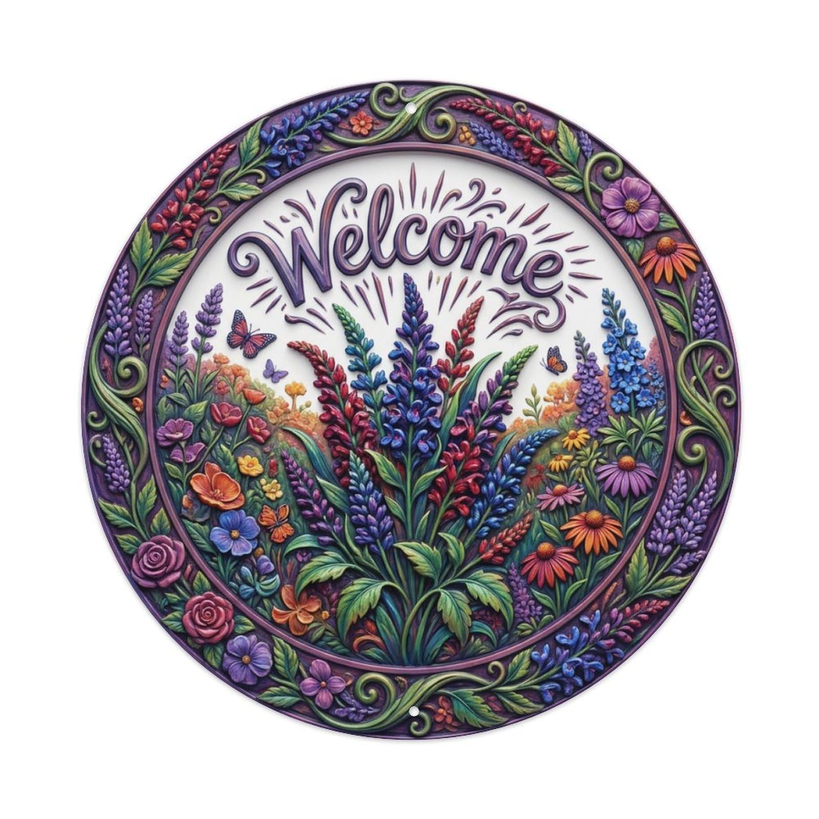 Metal Tin Sign Salvia Garden Welcome Purple Spikes
