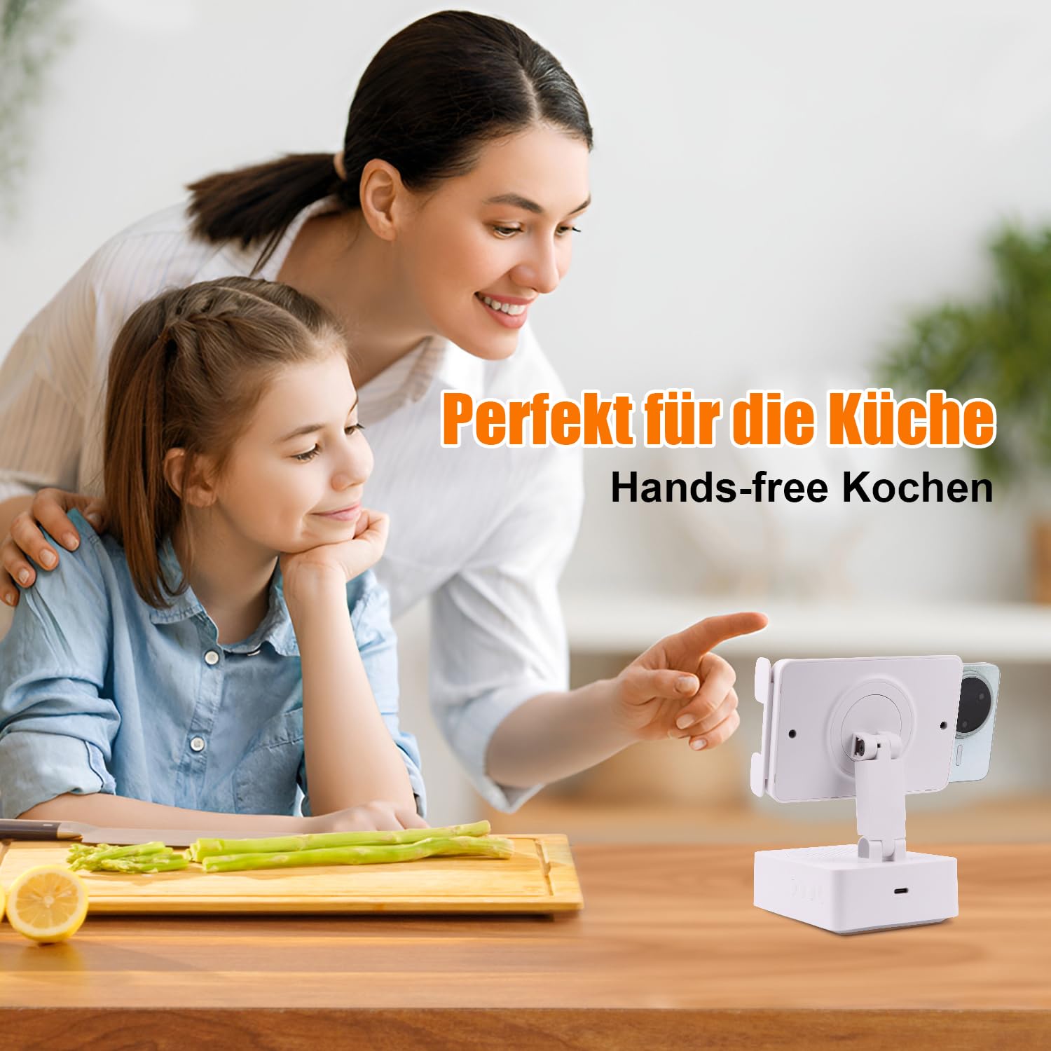 EDUPLINK Altoparlante Bluetooth con supporto per cellulare, induttivo e regolabile a 270°, per smartphone Samsung, altoparlante per cucina, ufficio, anziani, regalo per uomini, nero (bianco)