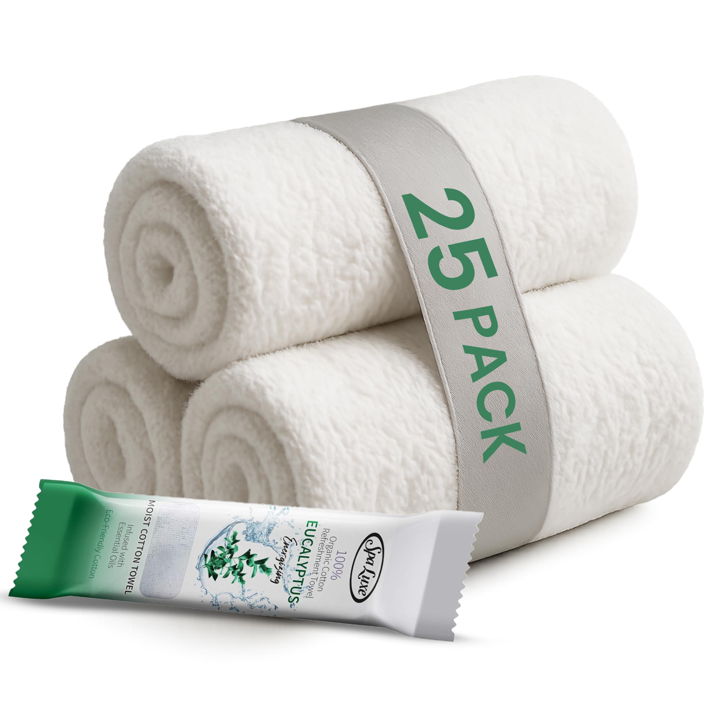 Spa Luxe - Disposable Face Towels, Cotton Facial Cleansing Towelettes Pre-Moistened with Essential Oils Biodegradable Face Wash Cloths for Sensitive Skin Travel-Friendly Wipes - (Eucalyptus, 25 Count)