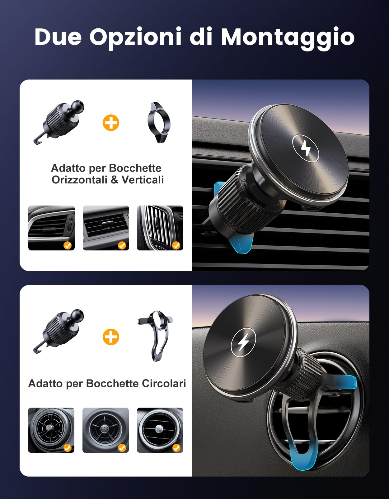 EOIWUY Caricatore Wireless Auto Compatibile con MagSafe, 15W Rapida Caricabatterie Porta Cellulare Auto Magnetico Bocchette Aria, Ricarica Wireless Auto Compatibile con iPhone Serie 17/16/15/14