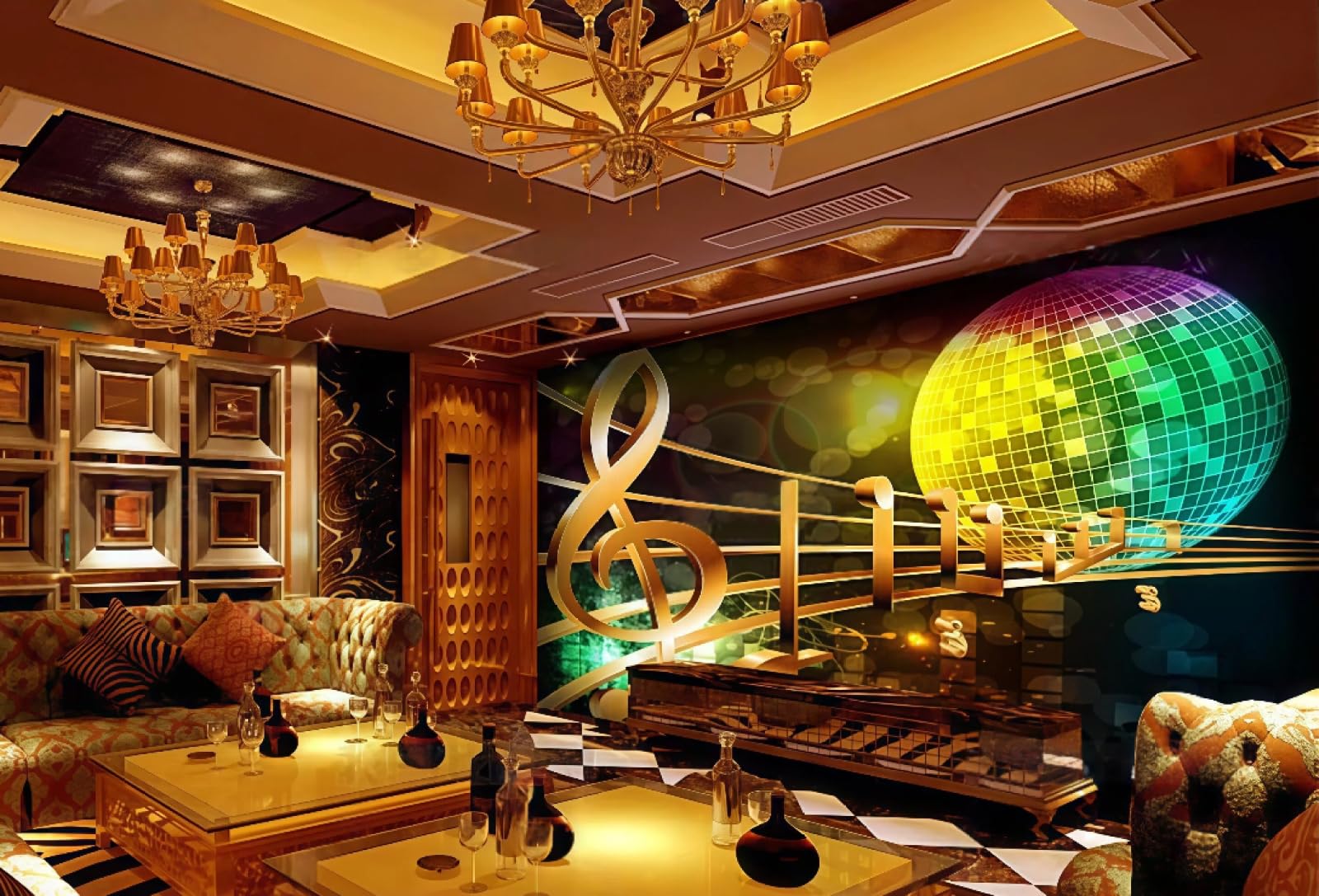 rskjdghshd Wallpaper Three-Dimensional Space Gorgeous Golden Score Music Theme Bar Western Restaurant Background Wall Mural Afternoon Tea Coffee Shop Wallpaper,3D,250x175cm