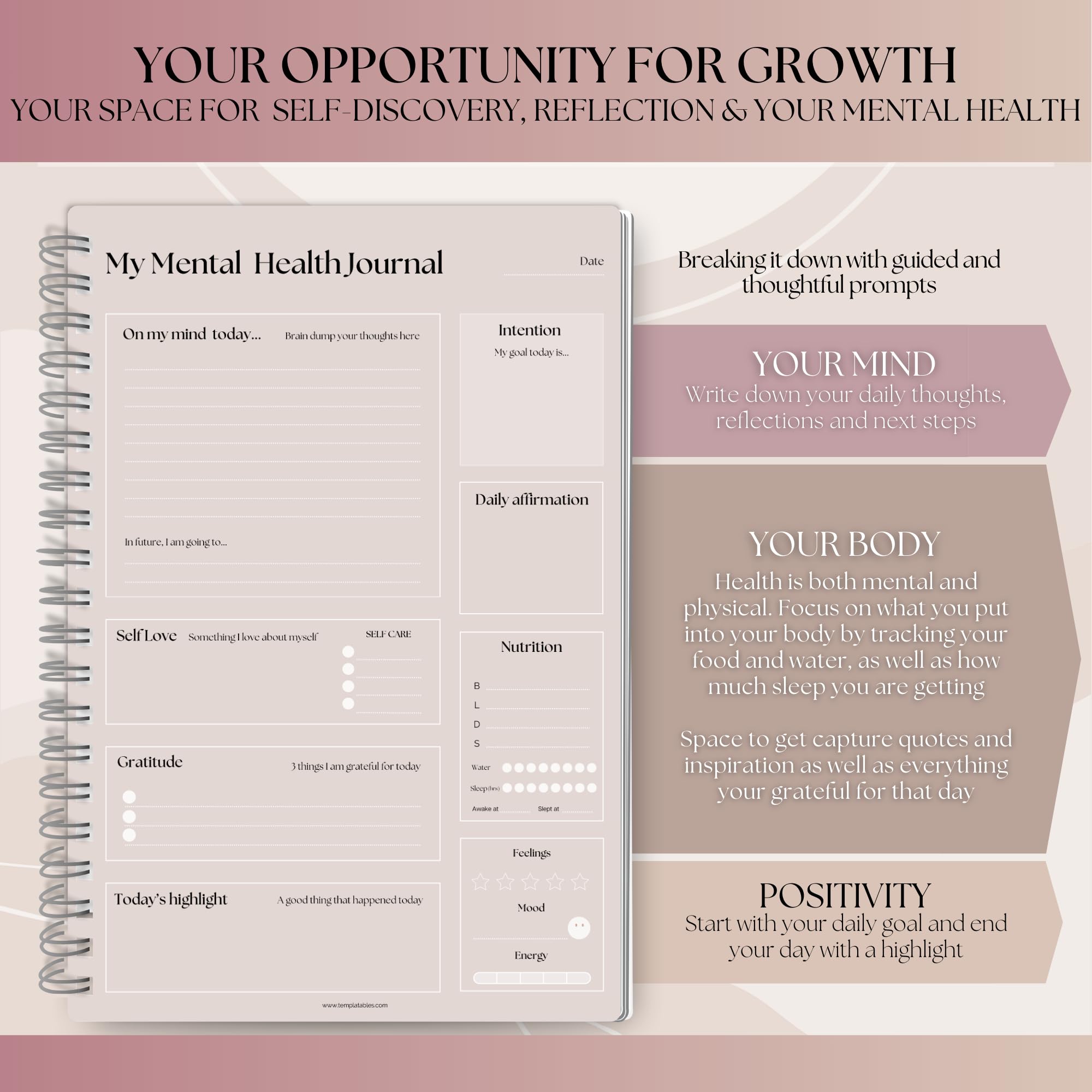Mental Health Journal Planner, Lux, A5 - Image 3