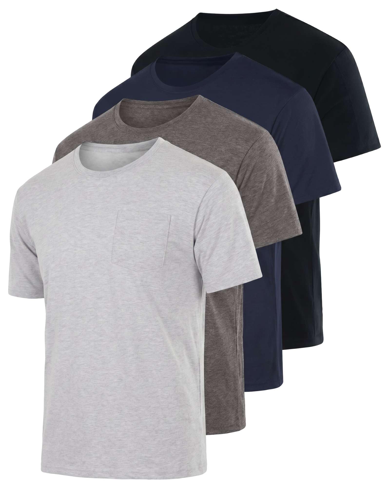 4 Pack Men's Cotton Pocket T Shirts Crew Neck Short Sleeve Athletic Gym