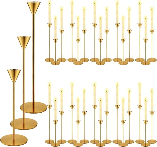 Miniatura 1 de Mifoci Juego de 30 portavelas cónico dorado a granel de metal a granel para decoración de bodas, fiestas, aniversarios, comedores, se ajustan a