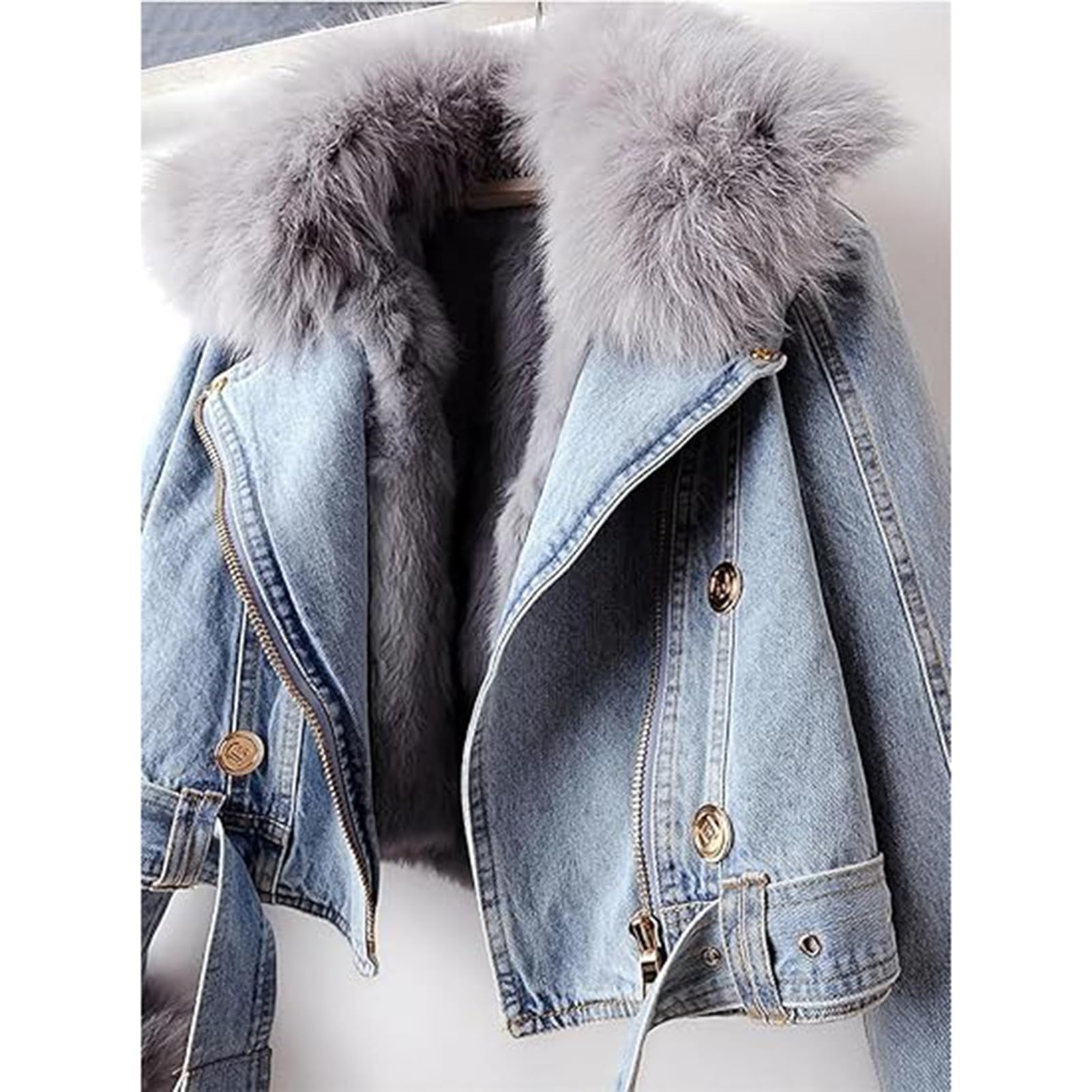 Chaqueta Vaquera con Piel para Mujer, Chaqueta de Invierno Tallas Grandes Forrada Chaqueta de Piel, Vaqueros Abrigo Vaquero Acolchado Chaquetas de Invierno, Chaquetas Vaqueras Cálidas de Invierno