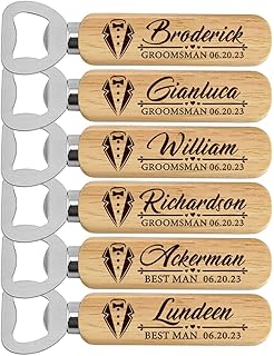Personalised Wooden Bottle Opener Gift, Engraved Wedding Gift for Best man, Father of the Bride, Usher Groomsman (Set of 6)