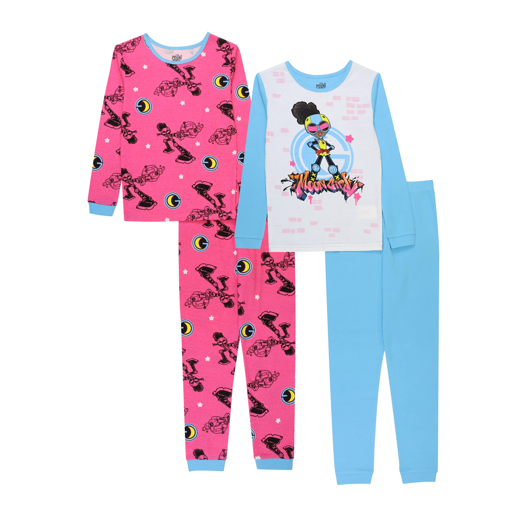 Marvel Girls' 4-Piece Snug-fit Cotton Superhero Pajama Set, Soft & Cute for Kids