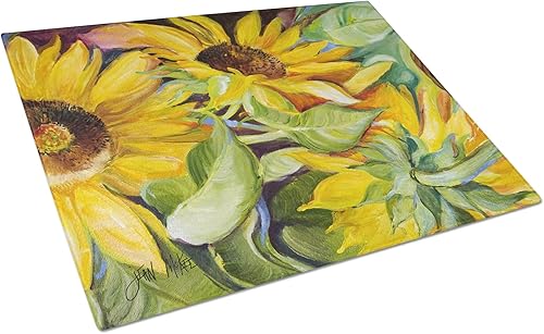 Caroline's Treasures JMK1122LCB Tabla de cortar de vidrio de girasoles Tabla de cortar y servir de cocina de vidrio templado decorativa grande Tabla