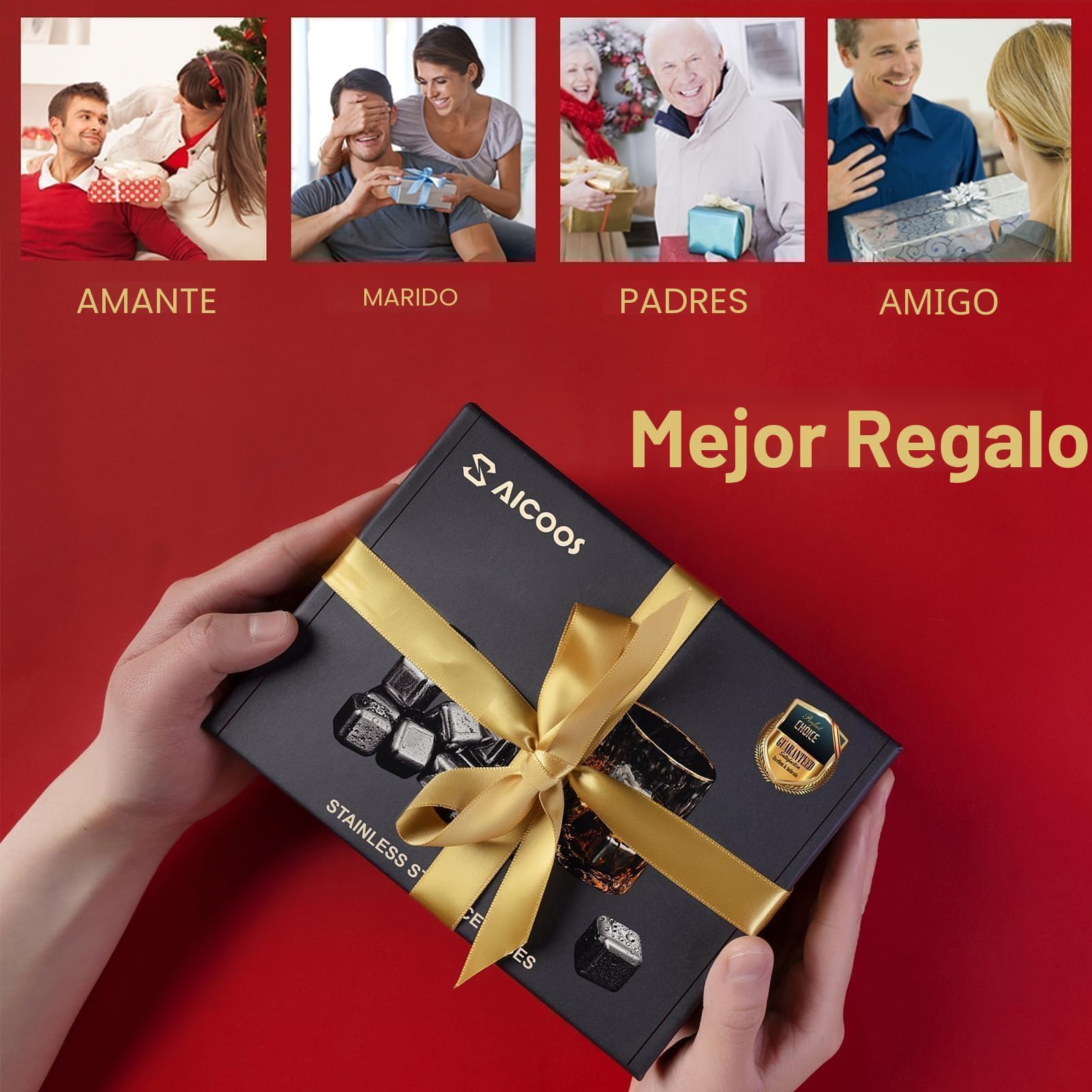 16Piezas Cubitos Hielo Reutilizables - Cubitos de Hielos Acero Inoxidable, Metal Whiskey Ice Cubes Para Regalos de Día Del Padre Para Papás Hombres y Esposos