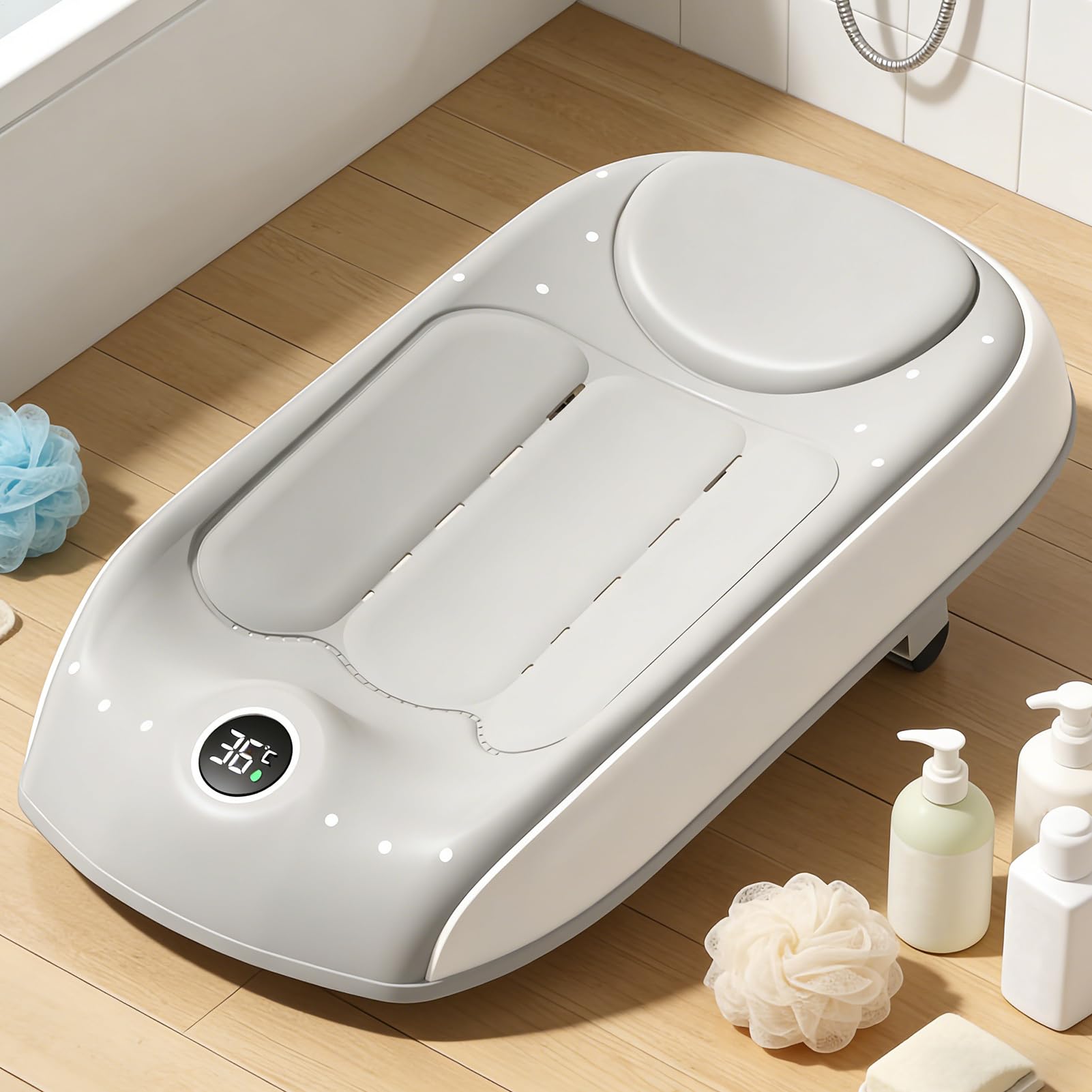 Dziecięce Wsparcie do Kąpieli Ergonomiczny Siedzisko Prysznicowe z | Regulacja Wysokości w Trzech Poziomach do Wanny do Domu, Podróży, Hotelu, Pod Prysznic na Plaży