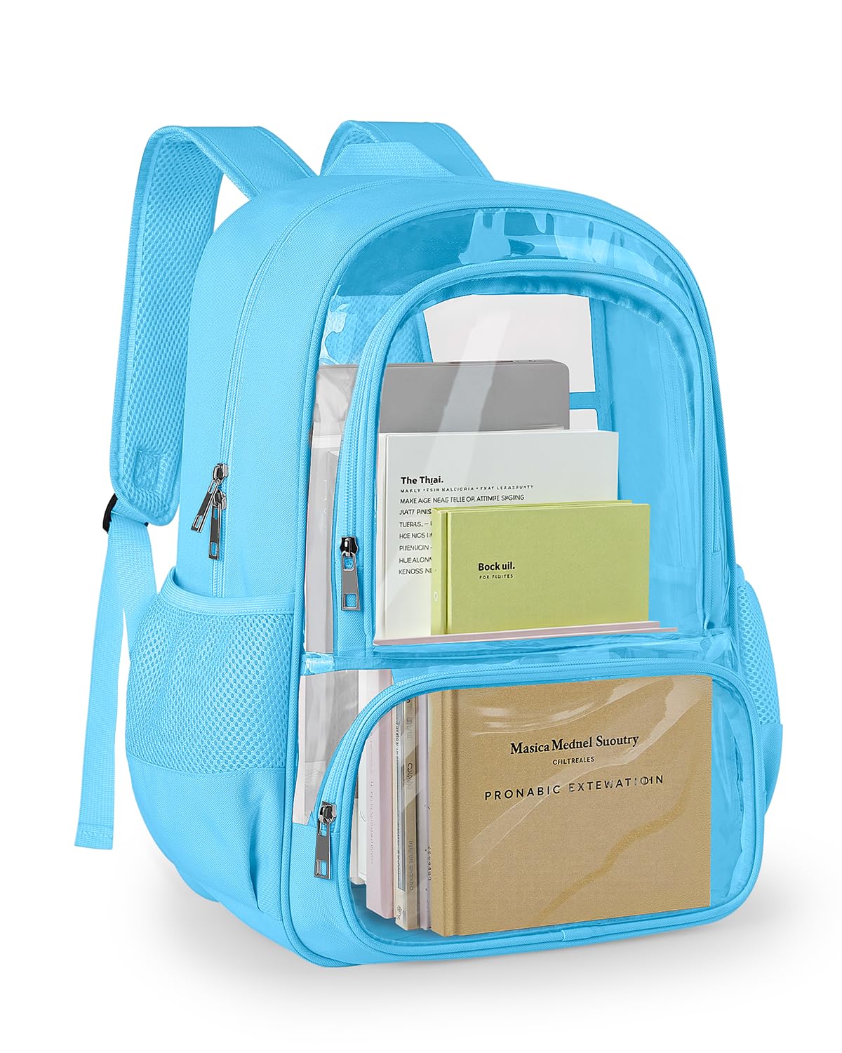 KIMNERPU Clear Backpack, Fabric & PVC Transparent Backpack with Reinforced Strap for Women Men, Heavy Duty Transparent Bookbag, Large Capacity Clear