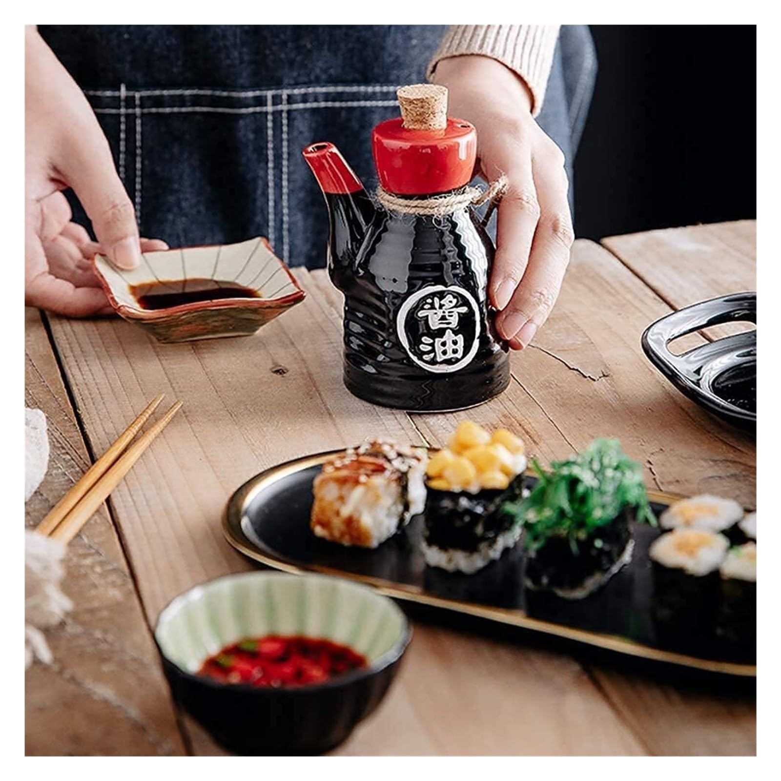 Distributore di Olio e aceto, Bottiglia di Salsa in Ceramica in Stile Europeo, Bottiglia di Ceramica, ampolla per Salsa di soia o aceto con versatore per la Cucina
