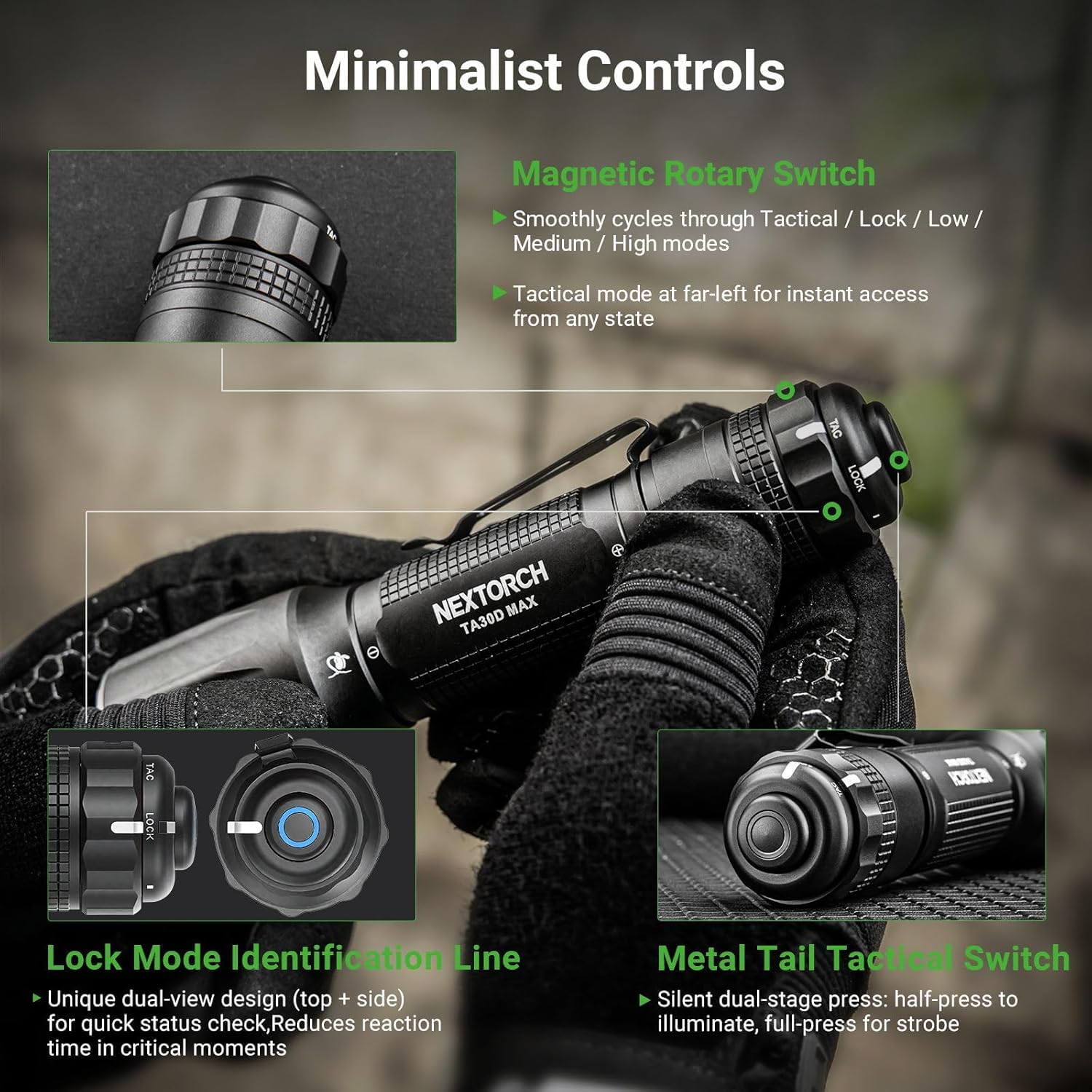 NEXTORCH TA30D MAX Taktische Taschenlampe 4000 Lumen, EDC Extrem Hell LED Aufladbare mit 450m Reichweite, IPX8 Wasserdicht, 5 Modi & Strobe, FR-3 Ring für Polizei, Notfall, Suche im Outdoor-Bereich