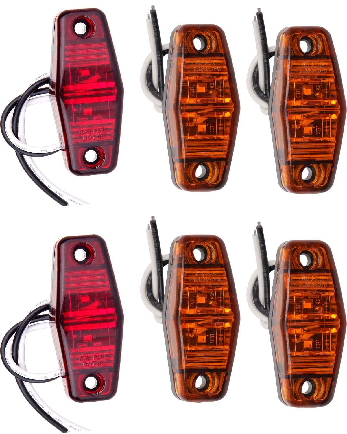cciyu 6x Amber &Red 2.5“ LED Truck Trailer Light Oval Red Side Fender Marker Lights Waterproof Sealed Surface Mounted Truck Boat Trailer Sealed Mini Trailer Clearance Identification Lights